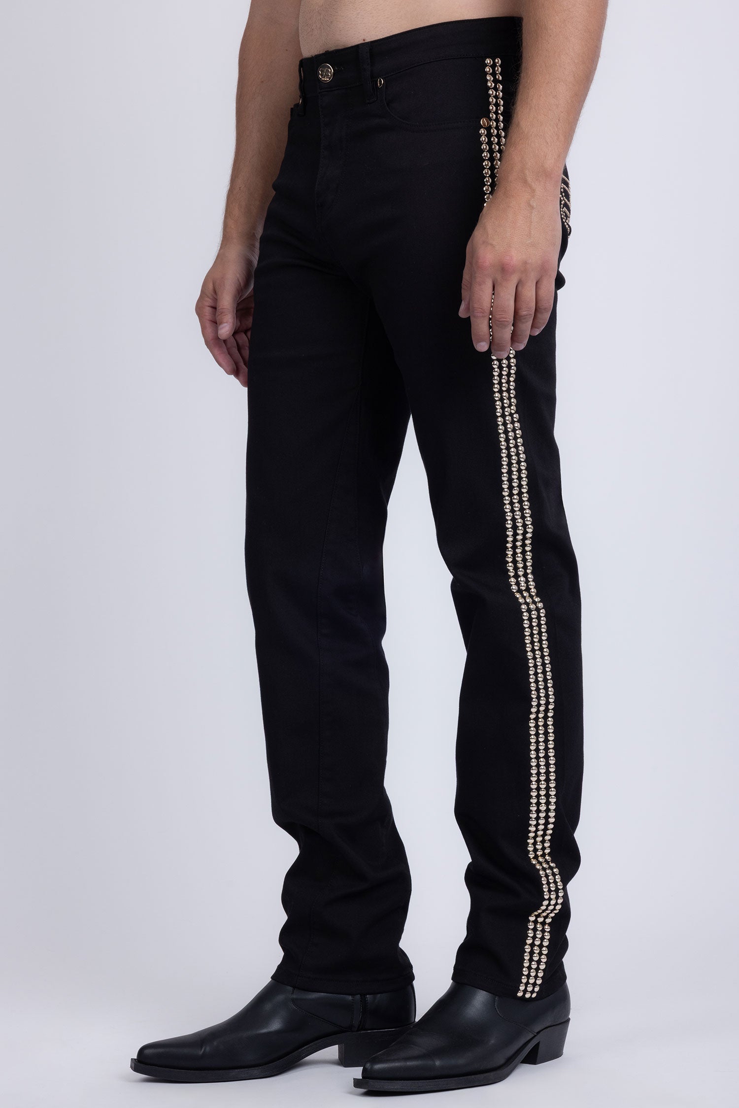 Barabas Men's Studded Stretchable Denim Solid Color Jeans 5ED04 Black