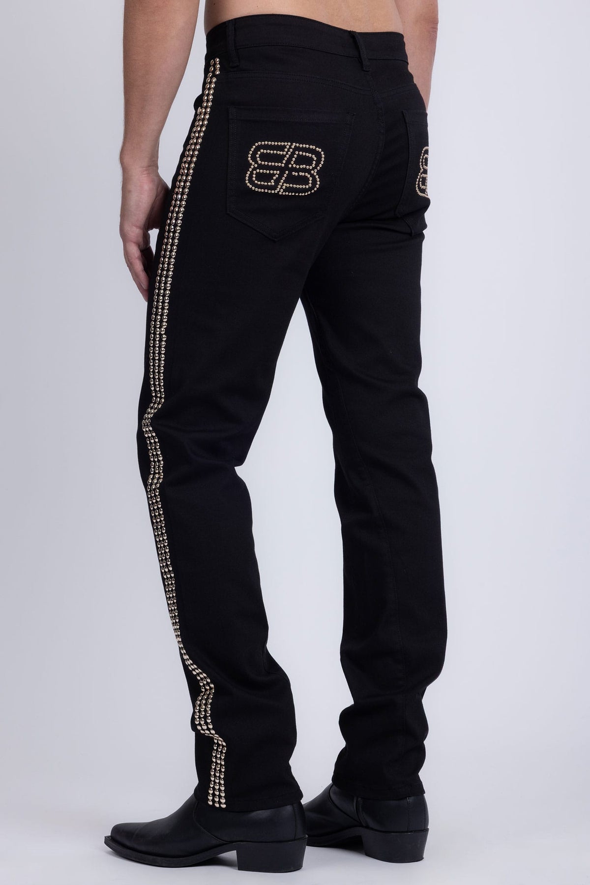 Barabas Men's Studded Stretchable Denim Solid Color Jeans 5ED04 Black