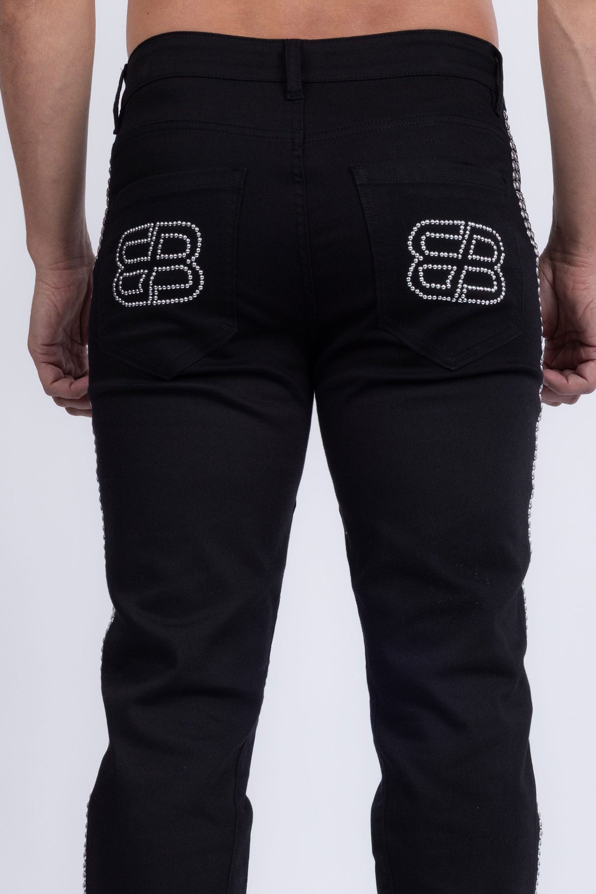 Barabas Men's Studded Stretchable Denim Solid Color Jeans 5ED04 Black SIlver