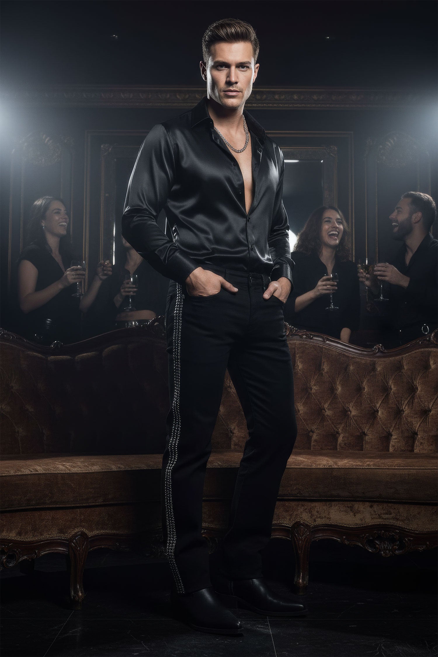 Barabas Men's Studded Stretchable Denim Solid Color Jeans 5ED04 Black Silver