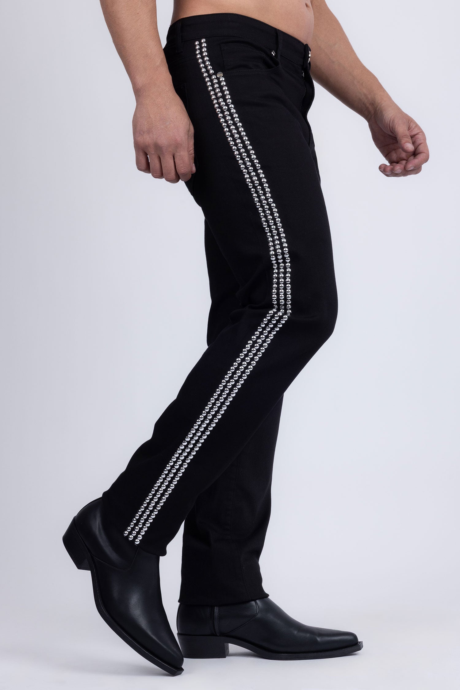 Barabas Men's Studded Stretchable Denim Solid Color Jeans 5ED04 Black SIlver