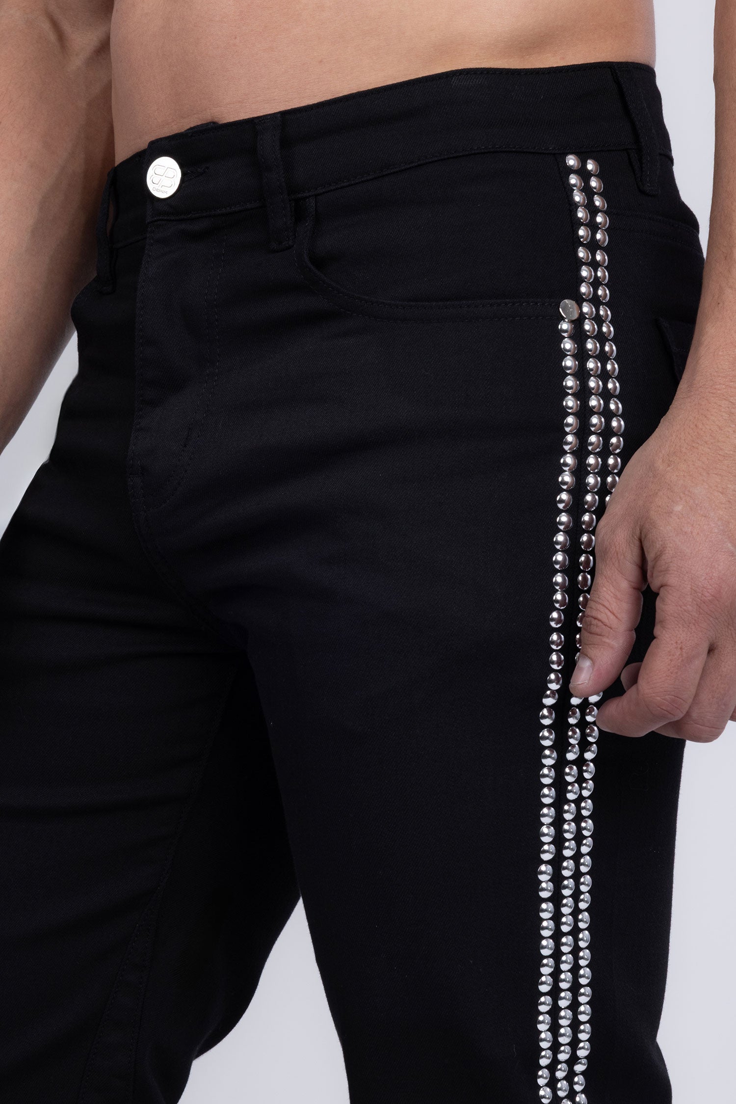 Barabas Men's Studded Stretchable Denim Solid Color Jeans 5ED04 Black SIlver