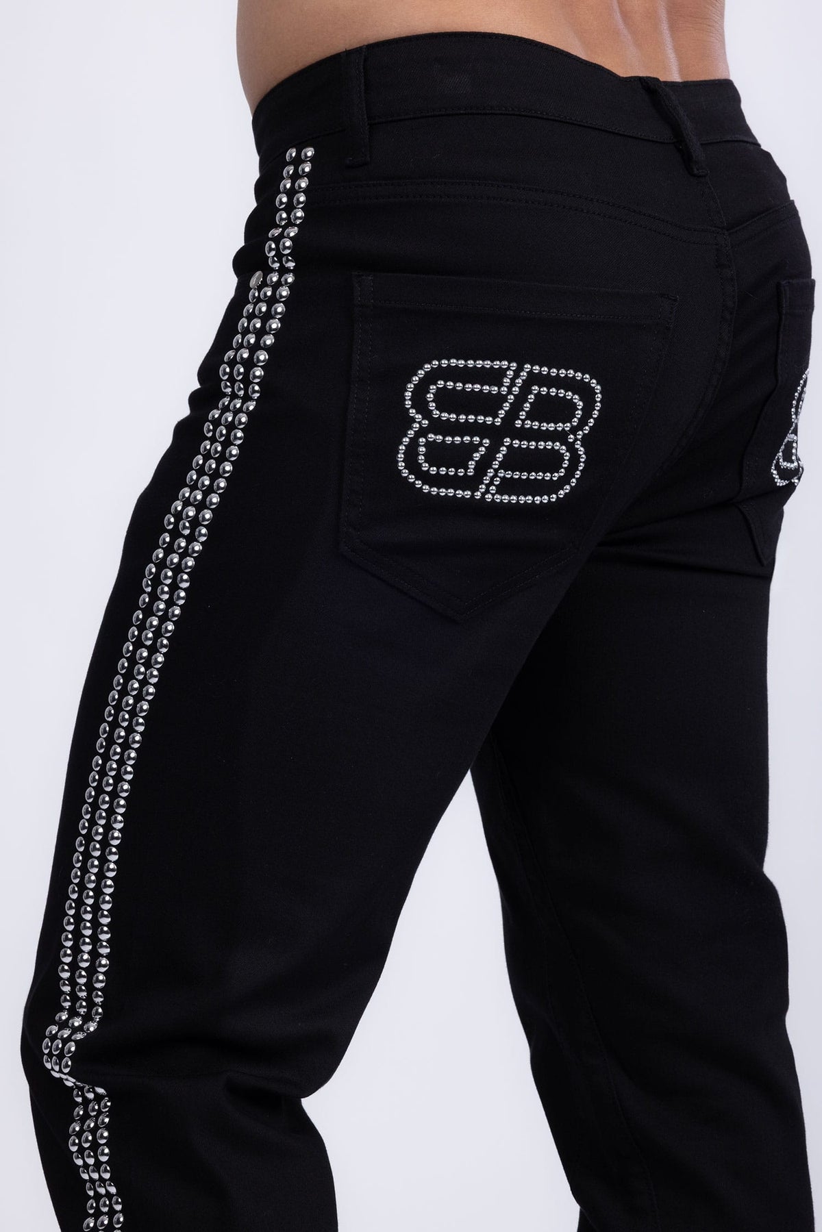 Barabas Men's Studded Stretchable Denim Solid Color Jeans 5ED04 Black SIlver
