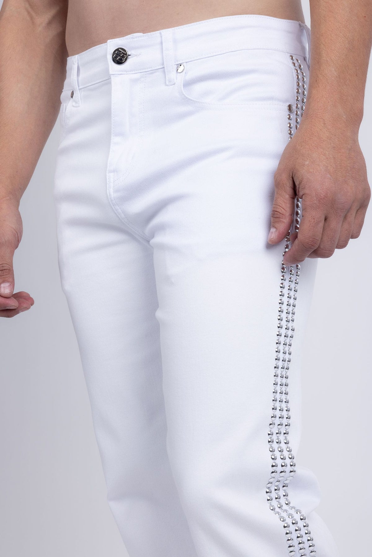 Barabas Men's Studded Stretchable Denim Solid Color Jeans 5ED04 White