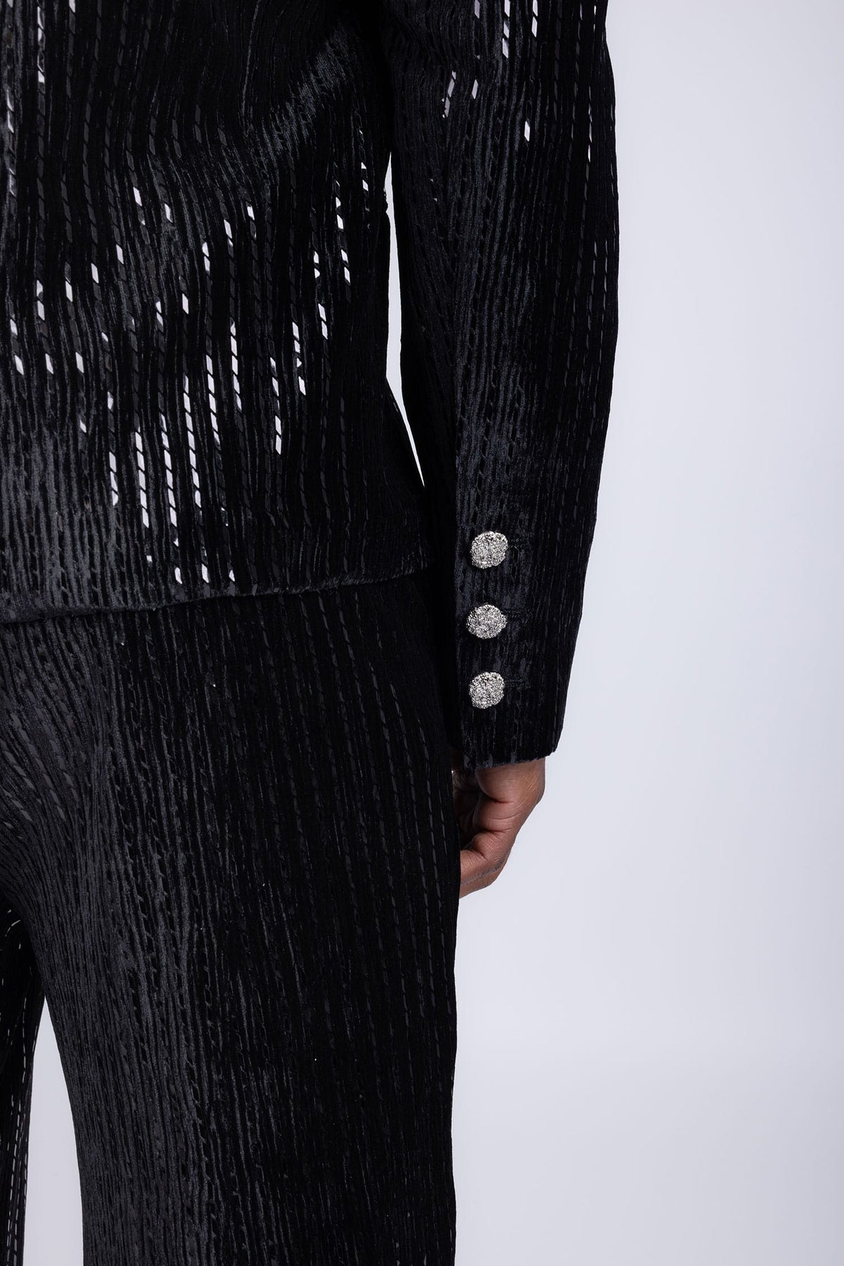 Barabas Men's Rhinestone Abstract Pattern Pearls Sequins Suit 5ESU01 Black