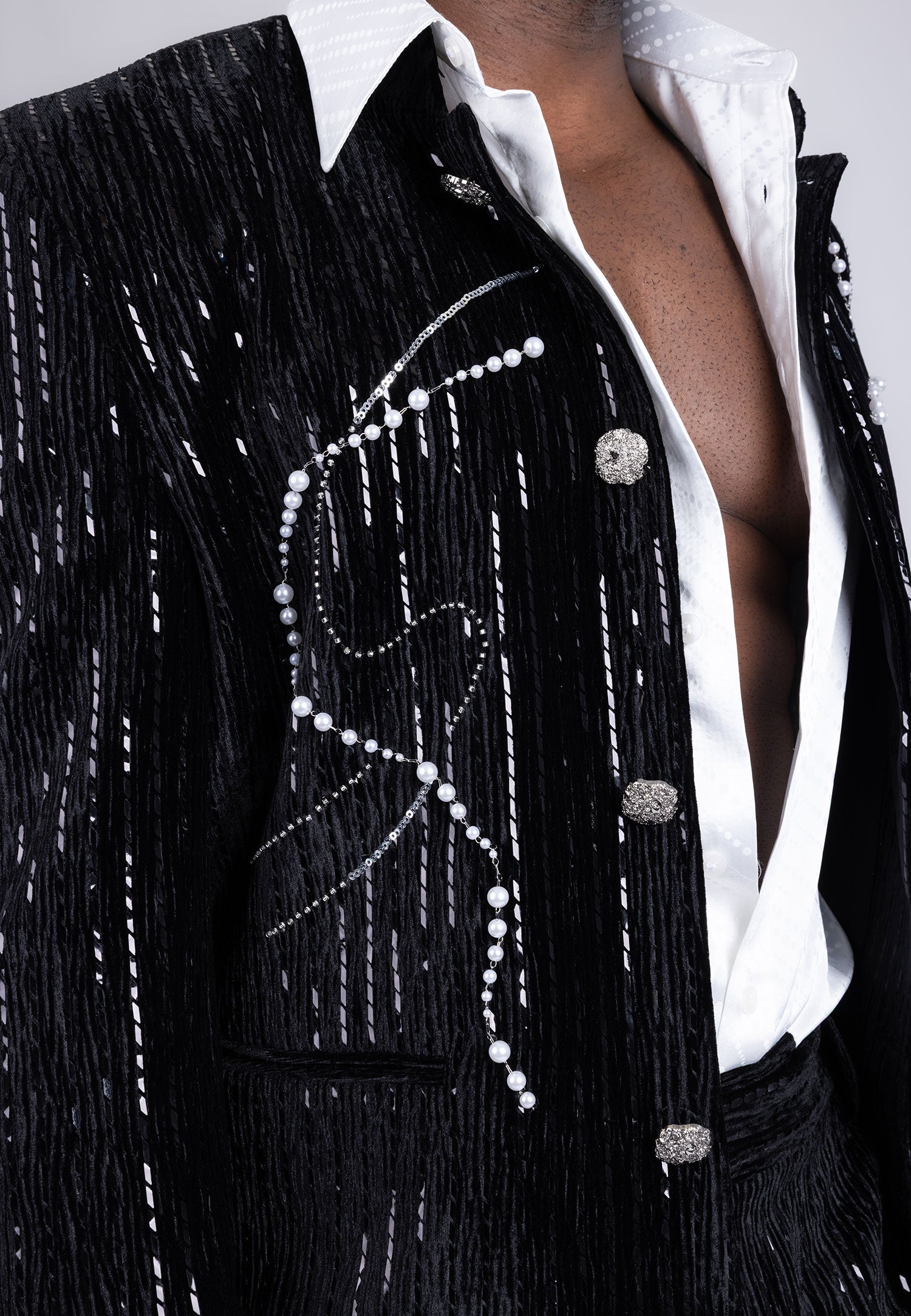 Barabas Men's Rhinestone Abstract Pattern Pearls Suit 5ESU01 Black