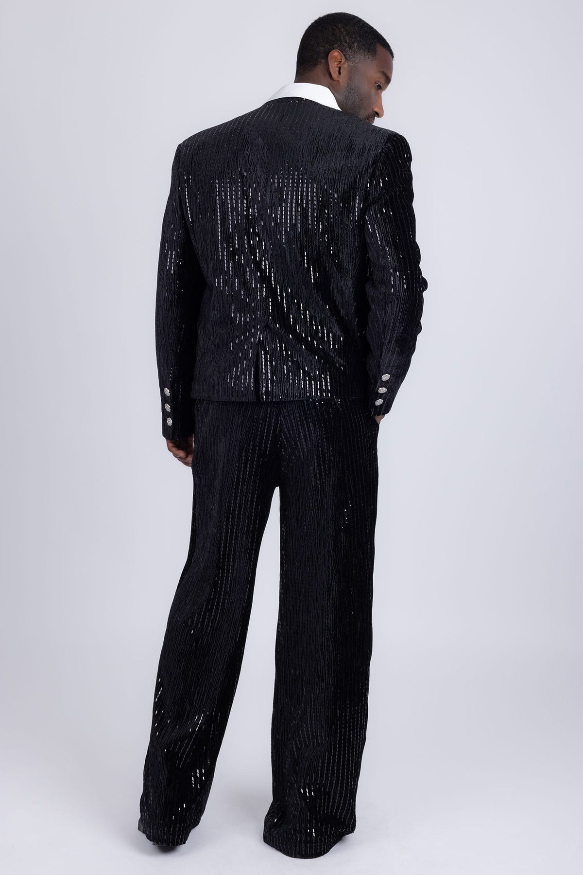Barabas Men's Rhinestone Striped Pearls Sequins Suit 5ESU01 Black