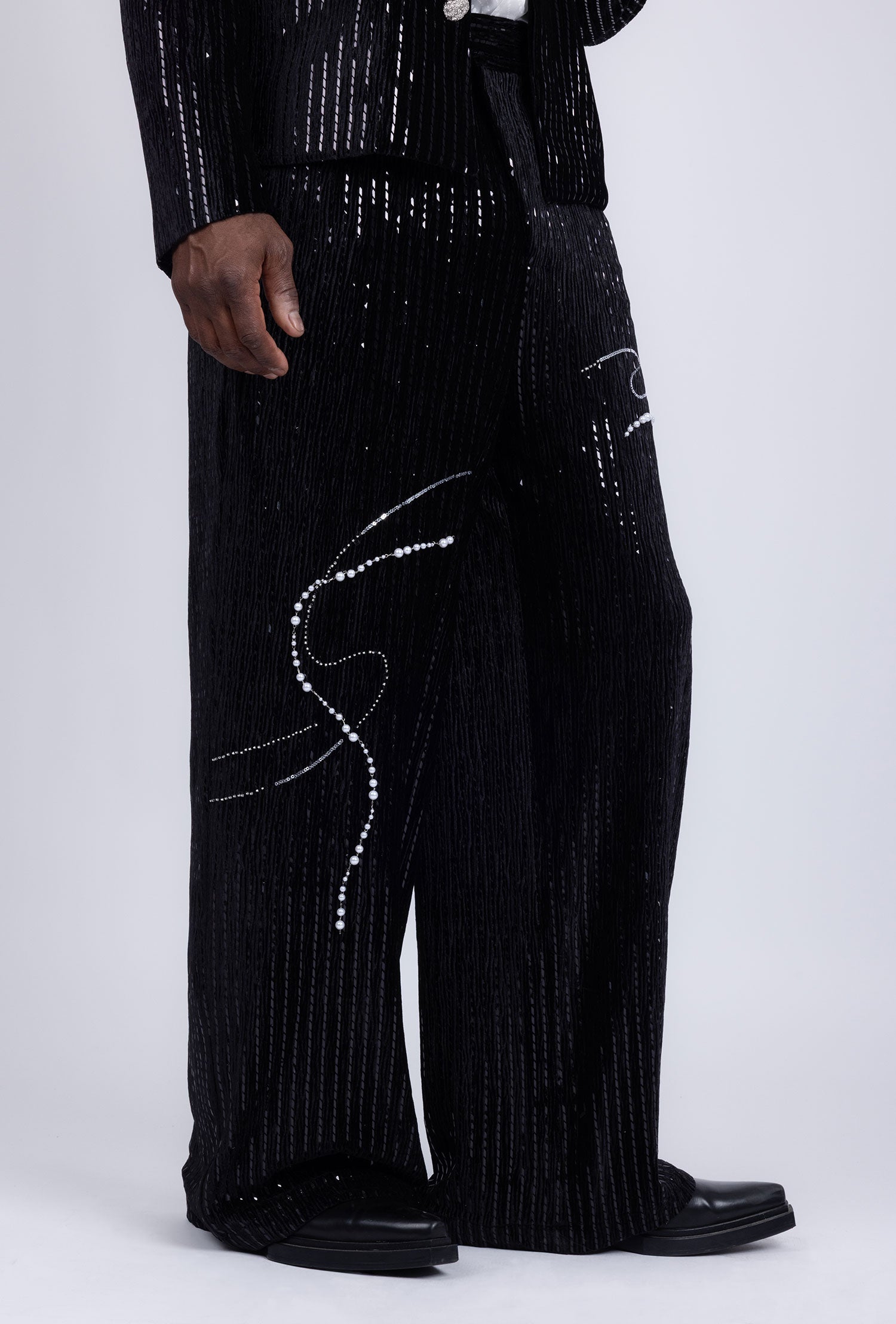 Barabas Men's Rhinestone Abstract Pattern Pearls Sequins Suit 5ESU01 Black