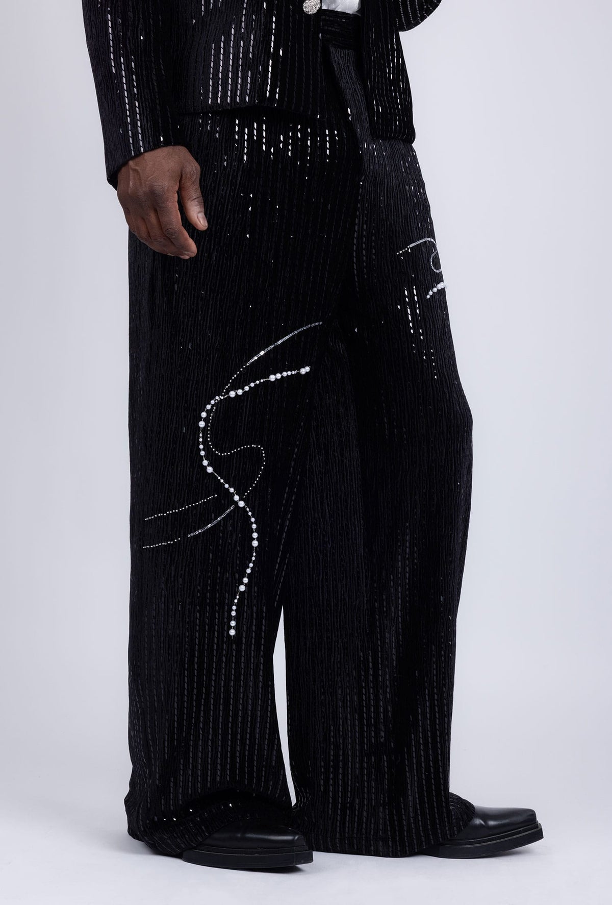 Barabas Men's Rhinestone Abstract Pattern Pearls Sequins Suit 5ESU01 Black