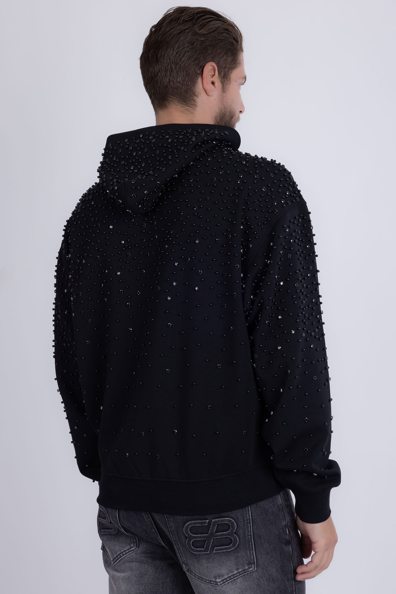 Barabas Men's Hooded Rhinestone Stretch Cardigan Sweater 5HD01 Black