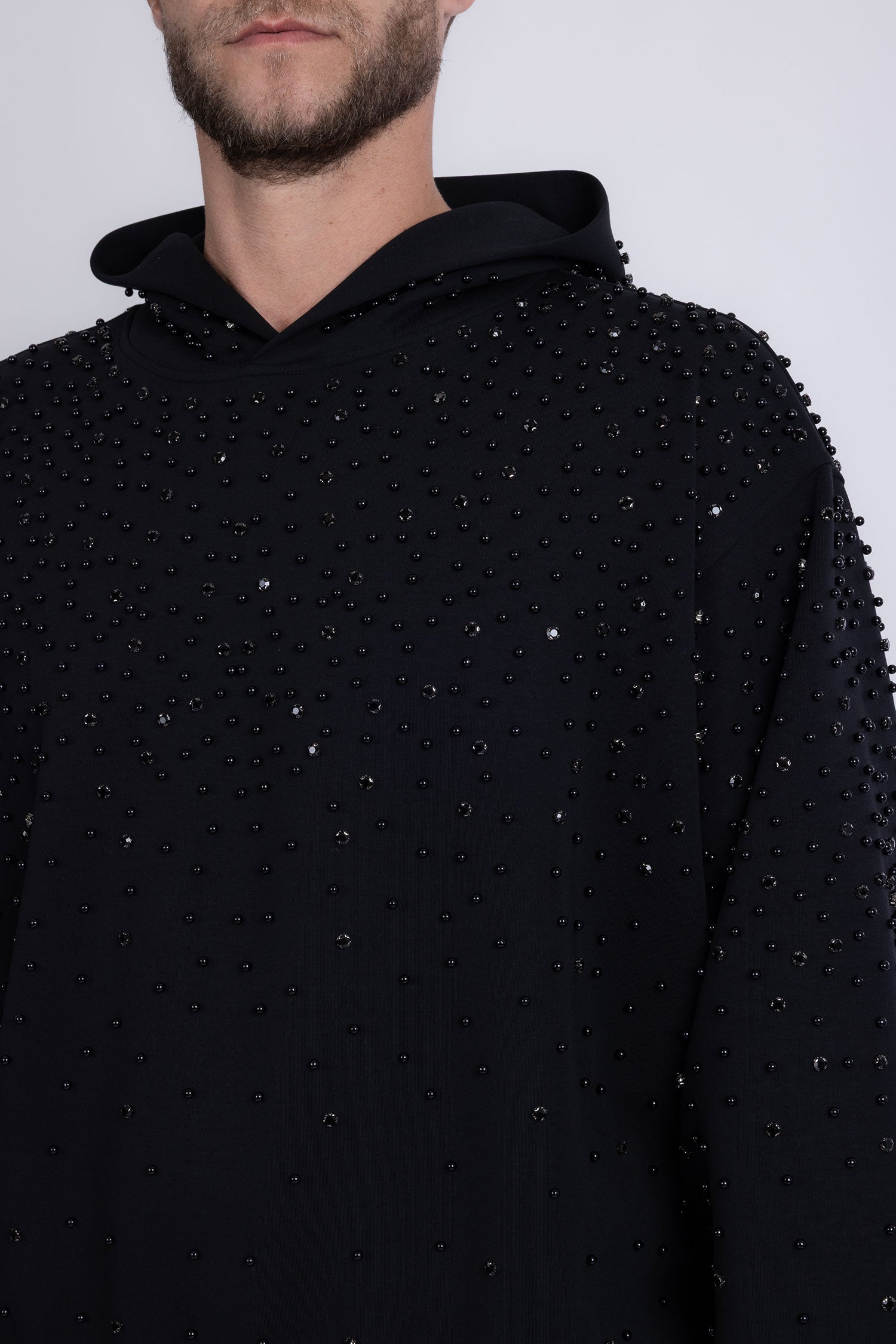 Barabas Men's Hooded Rhinestone Stretch Cardigan Sweater 5HD01 Black