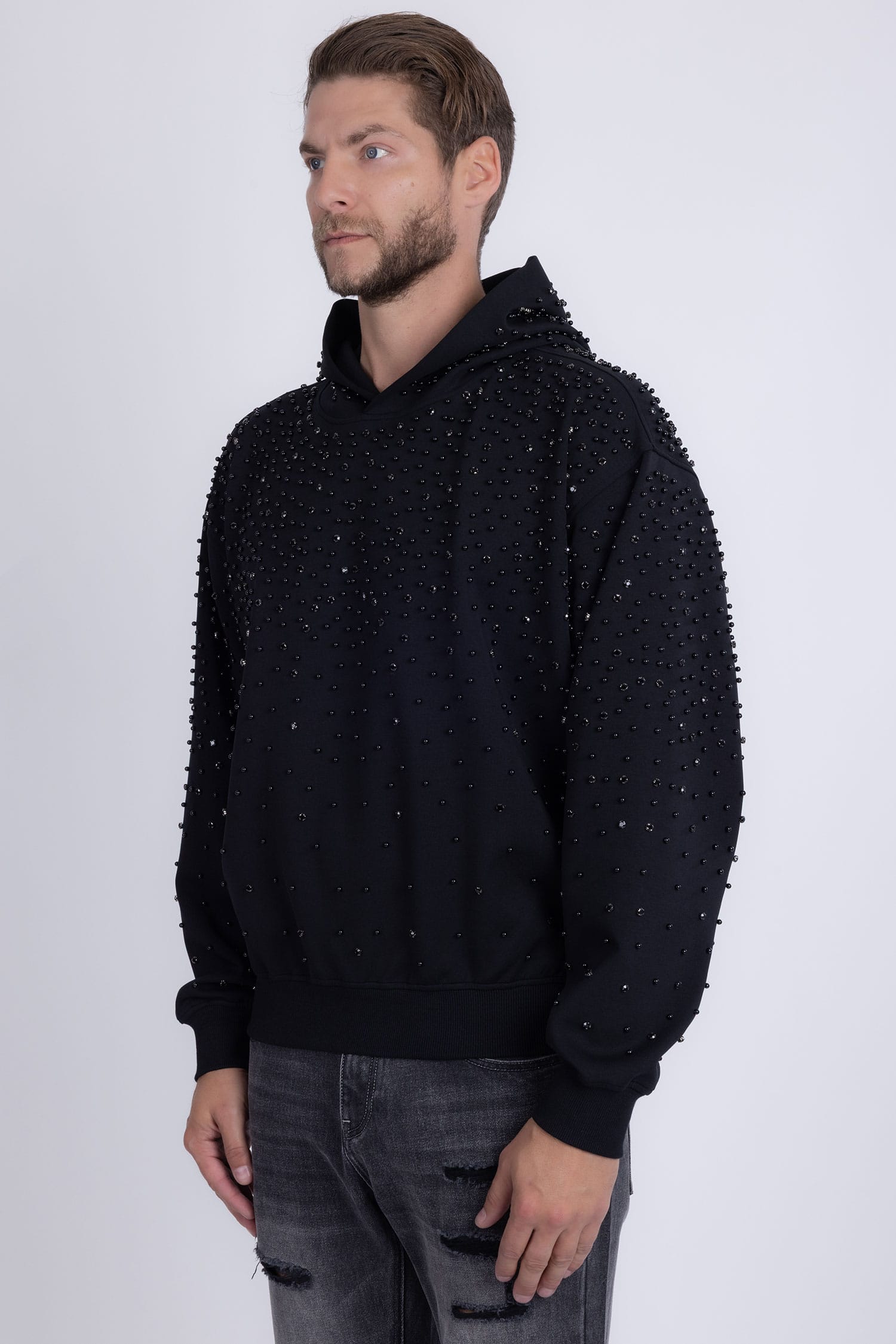 Barabas Men's Hooded Rhinestone Stretch Cardigan Sweater 5HD01 Black