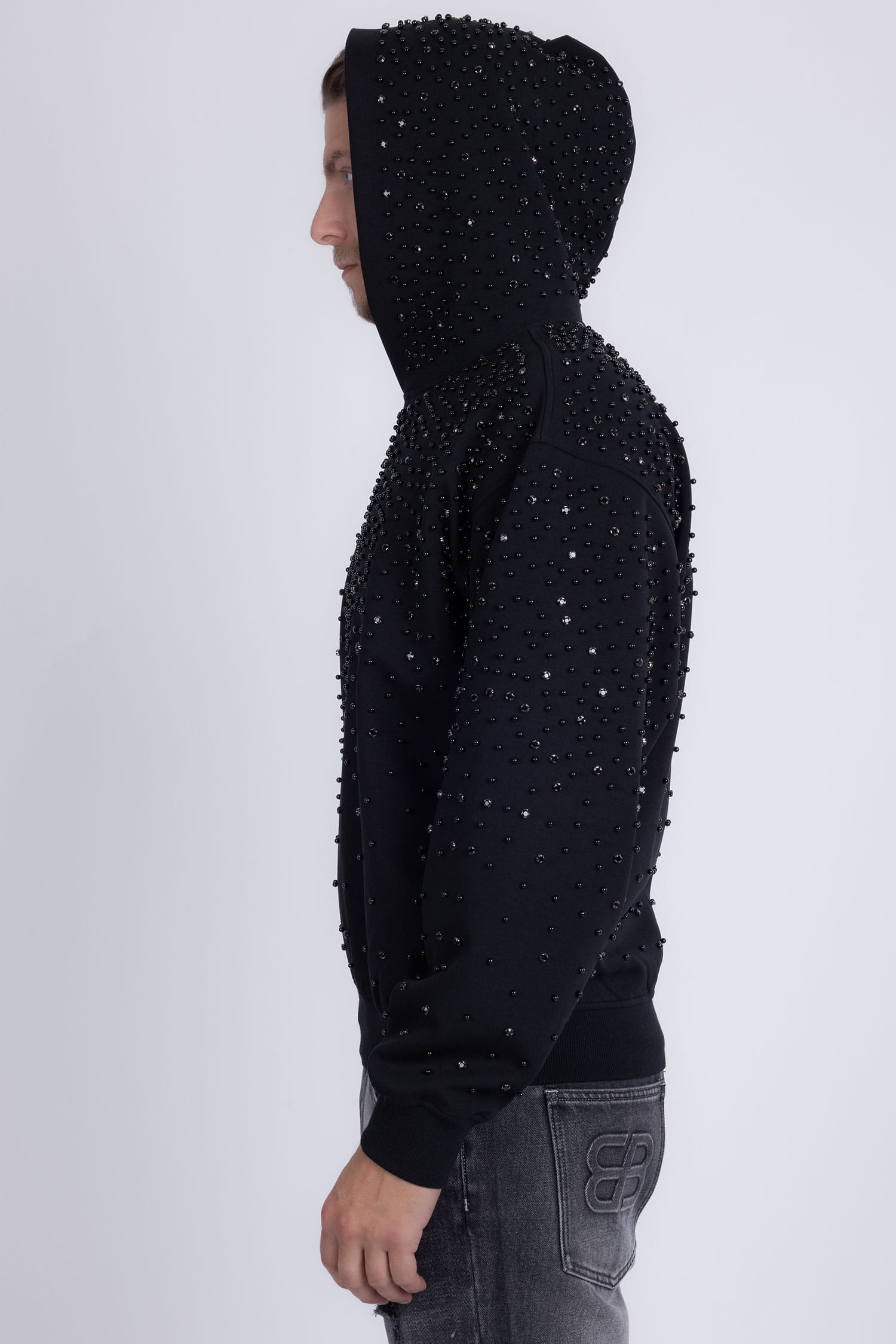 Barabas Men's Hooded Rhinestone Stretch Cardigan Sweater 5HD01 Black