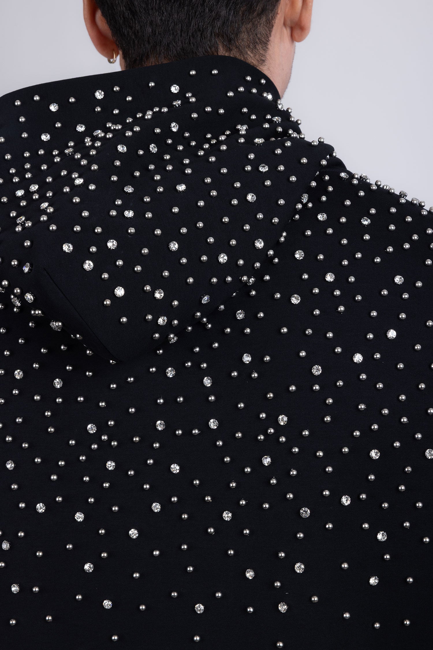 Barabas Men's Hooded Rhinestone Stretch Cardigan Sweater 5HD01 Black Silver