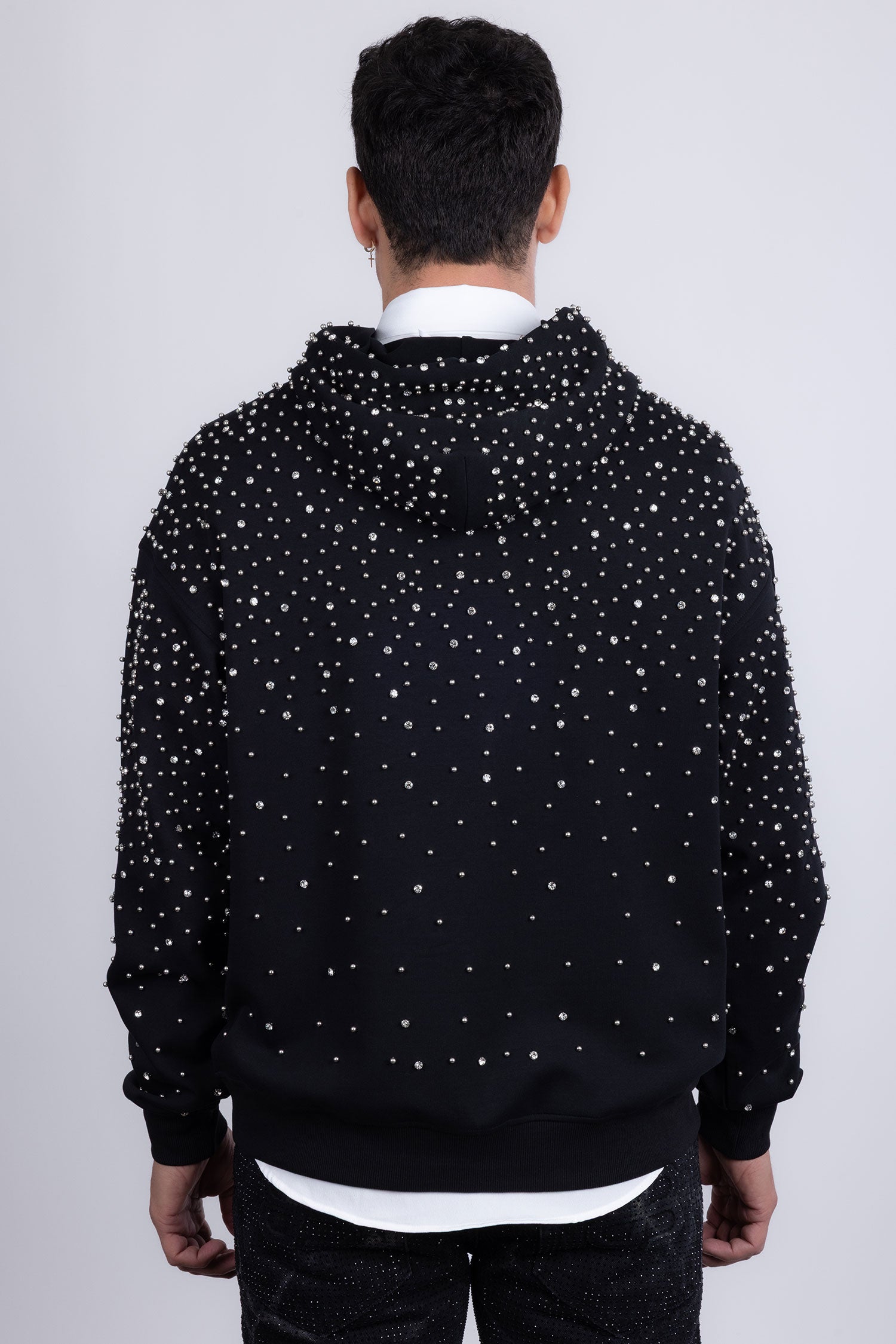 Barabas Men's Hooded Rhinestone Stretch Cardigan Sweater 5HD01 Black Silver