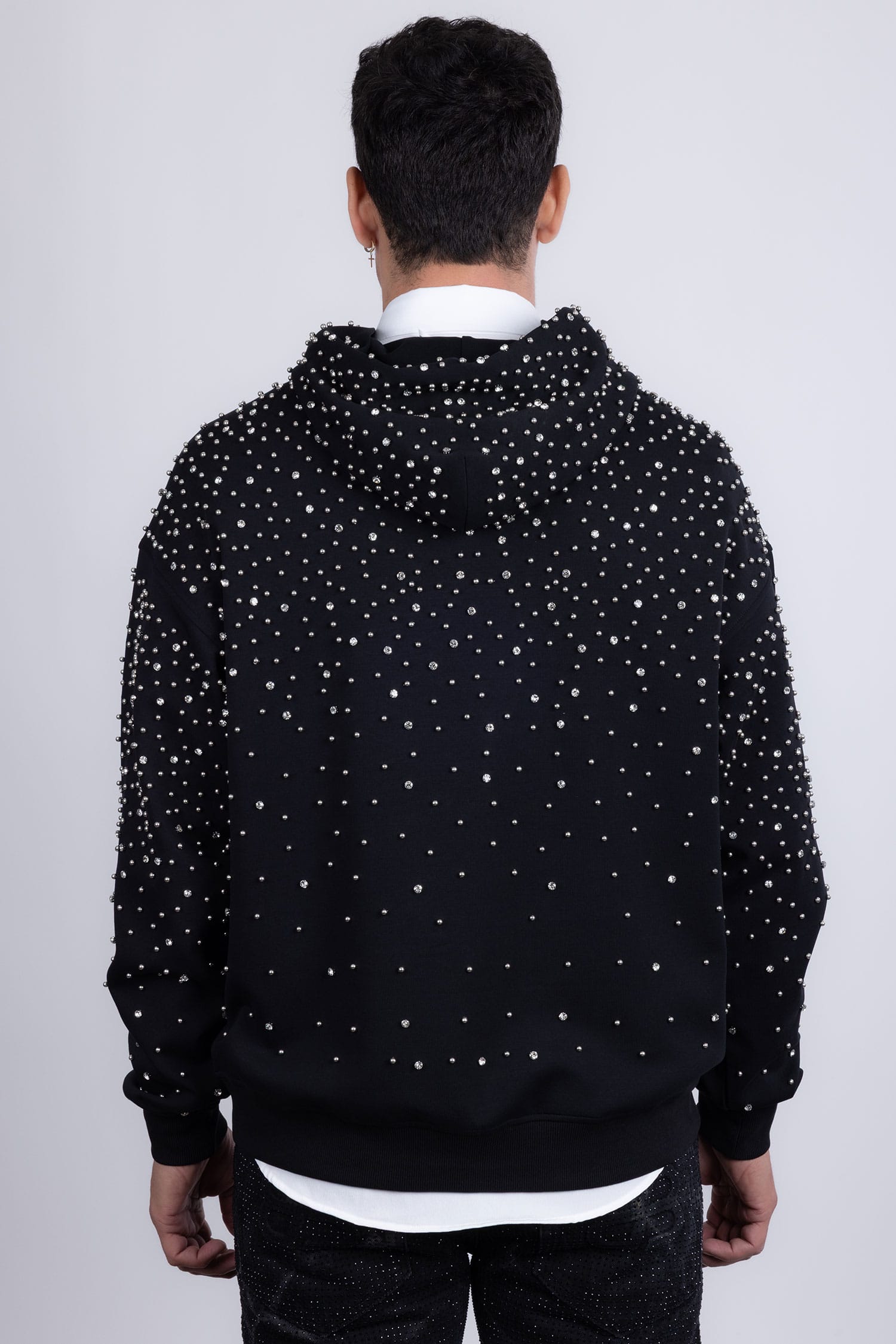 Barabas Men's Hooded Rhinestone Stretch Cardigan Sweater 5HD01 Black Silver