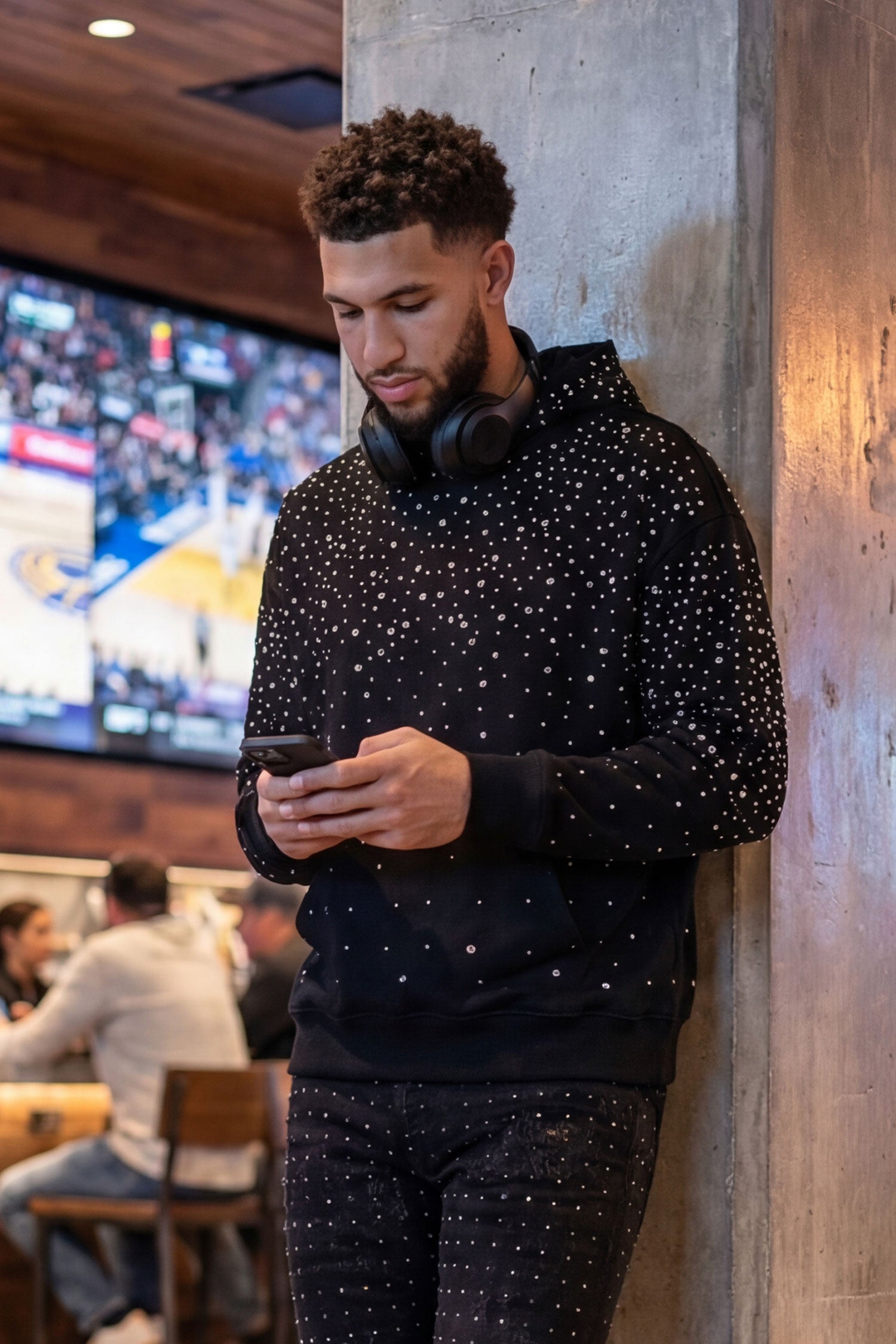 Barabas Men's Hooded Rhinestone Stretch Cardigan Sweater 5HD01 Black Silver