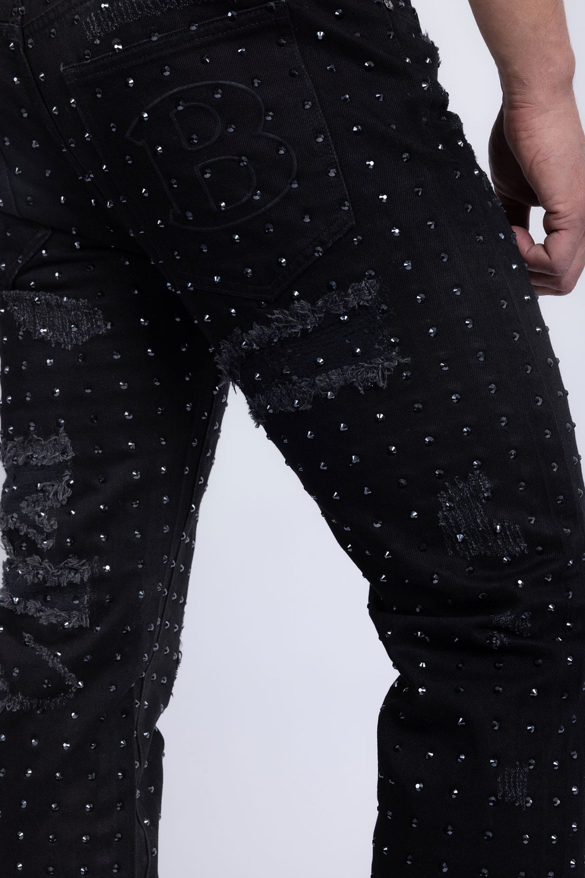 Barabas Men's Rhinestone Denim Casual Washed Jeans 5JES01 Black Gun Metal