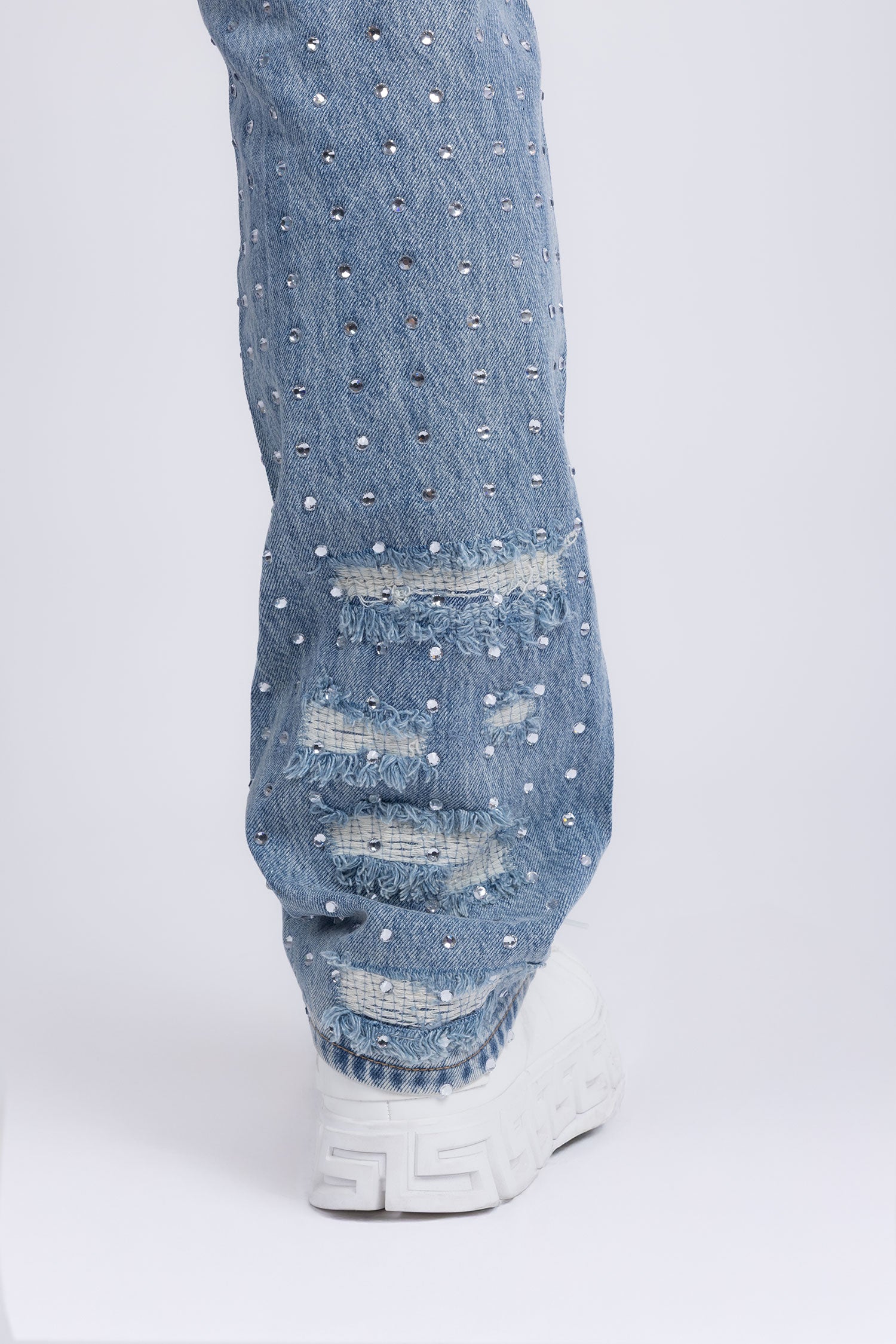 Barabas Men's Rhinestone Denim Casual Washed Jeans 5JES01 Light Blue