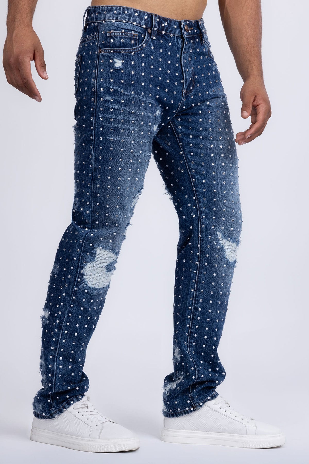 Barabas Men's Rhinestone Denim Casual Washed Jeans 5JES01 Blue