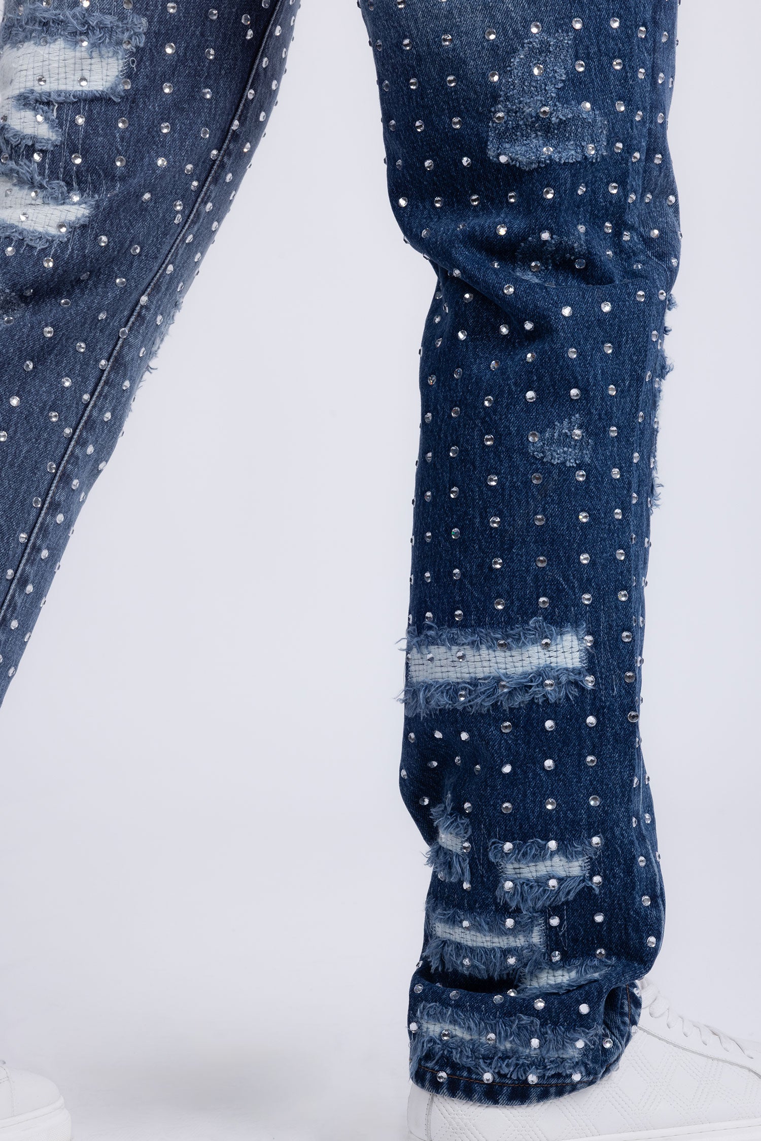 Barabas Men's Rhinestone Denim Casual Washed Jeans 5JES01 Blue