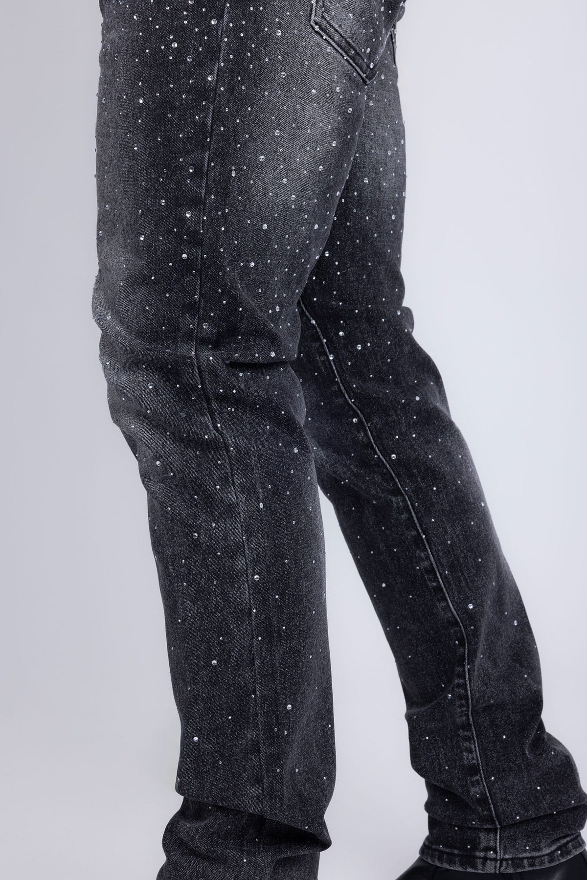 Barabas Men's Rhinestone Ripped Denim Washed Stretch Jeans 5JES02 Black Silver