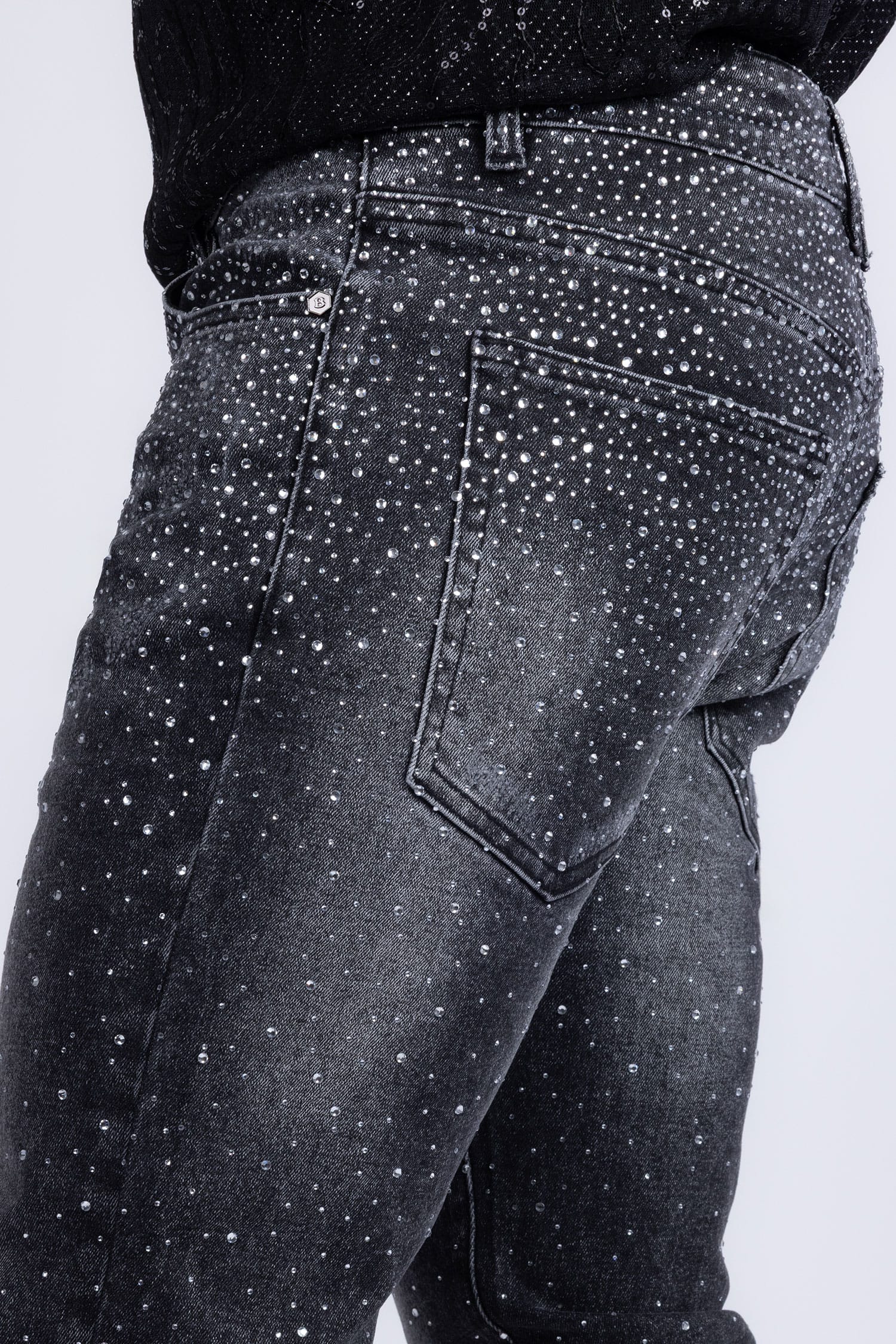 Barabas Men's Rhinestone Ripped Denim Washed Stretch Jeans 5JES02 Black Silver
