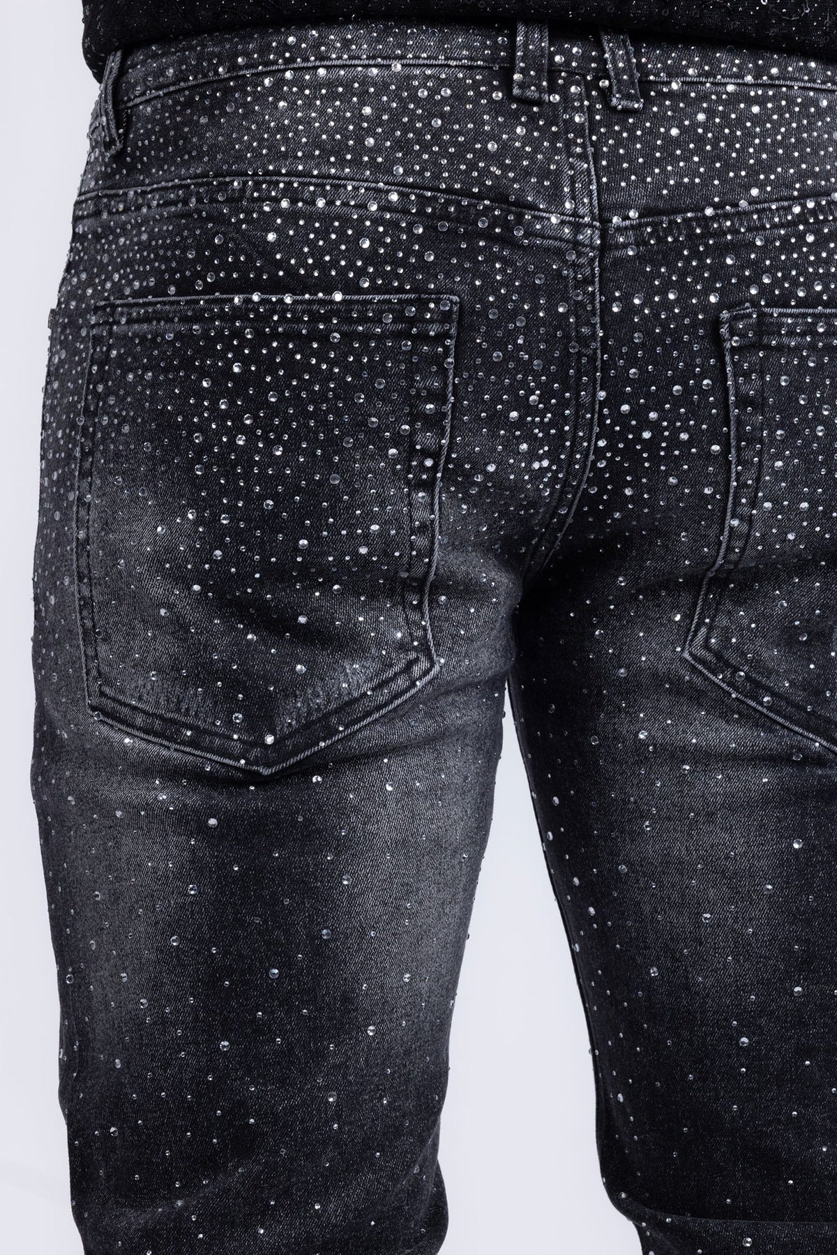 Barabas Men's Rhinestone Ripped Denim Washed Stretch Jeans 5JES02 Black Silver