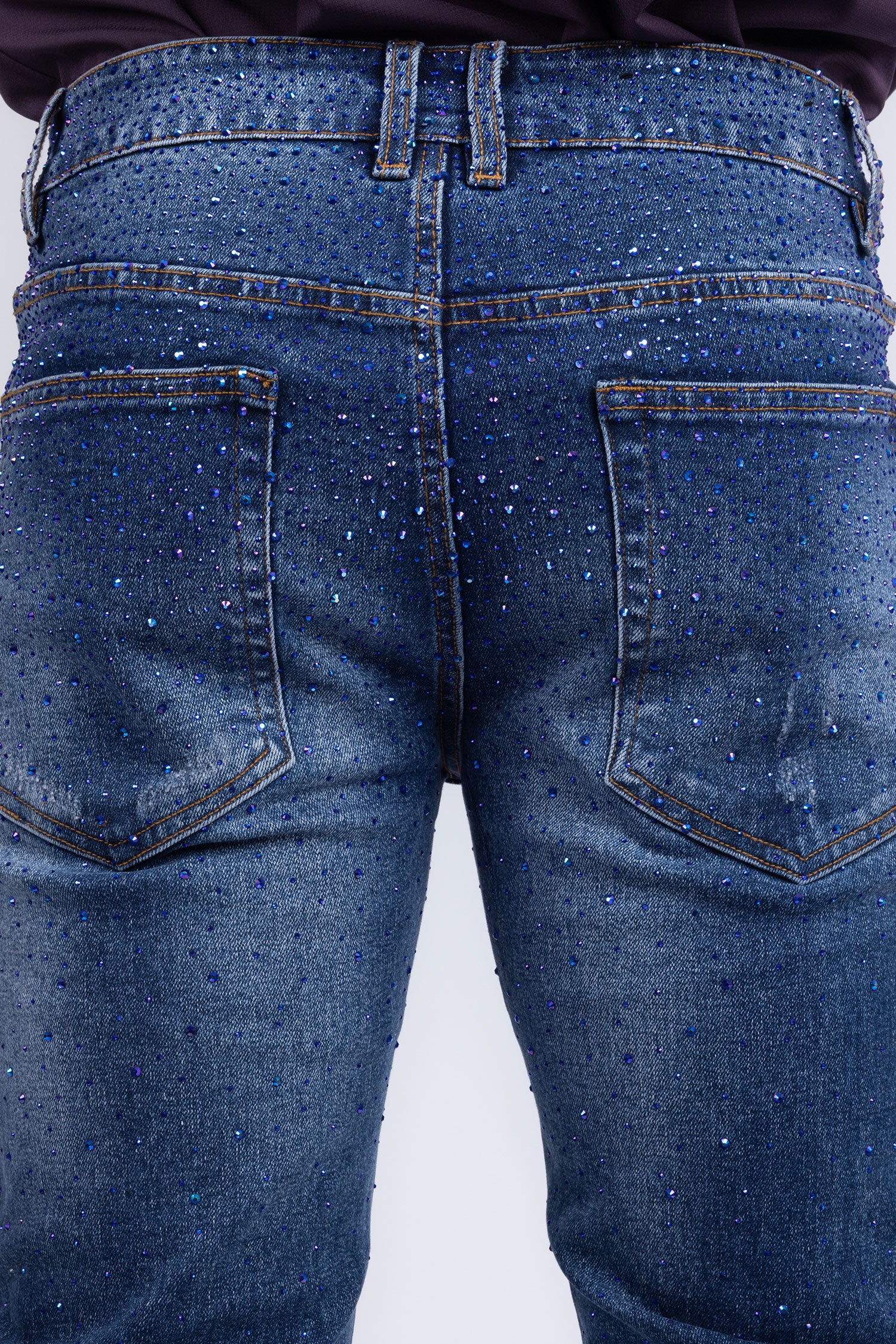 Barabas Men's Rhinestone Ripped Denim Washed Stretch Jeans 5JES02 Blue