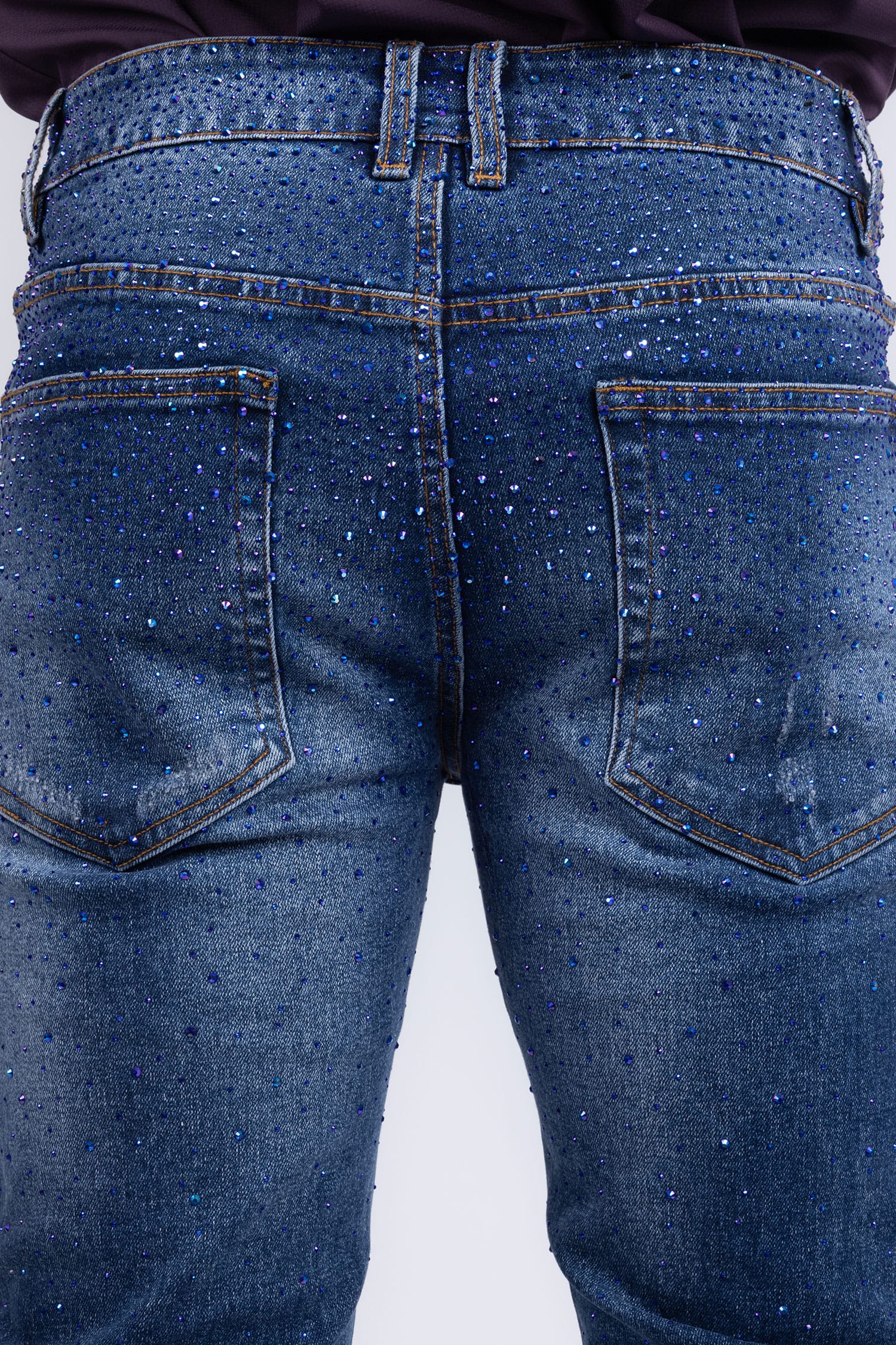 Barabas Men's Rhinestone Ripped Denim Washed Stretch Jeans 5JES02 Blue