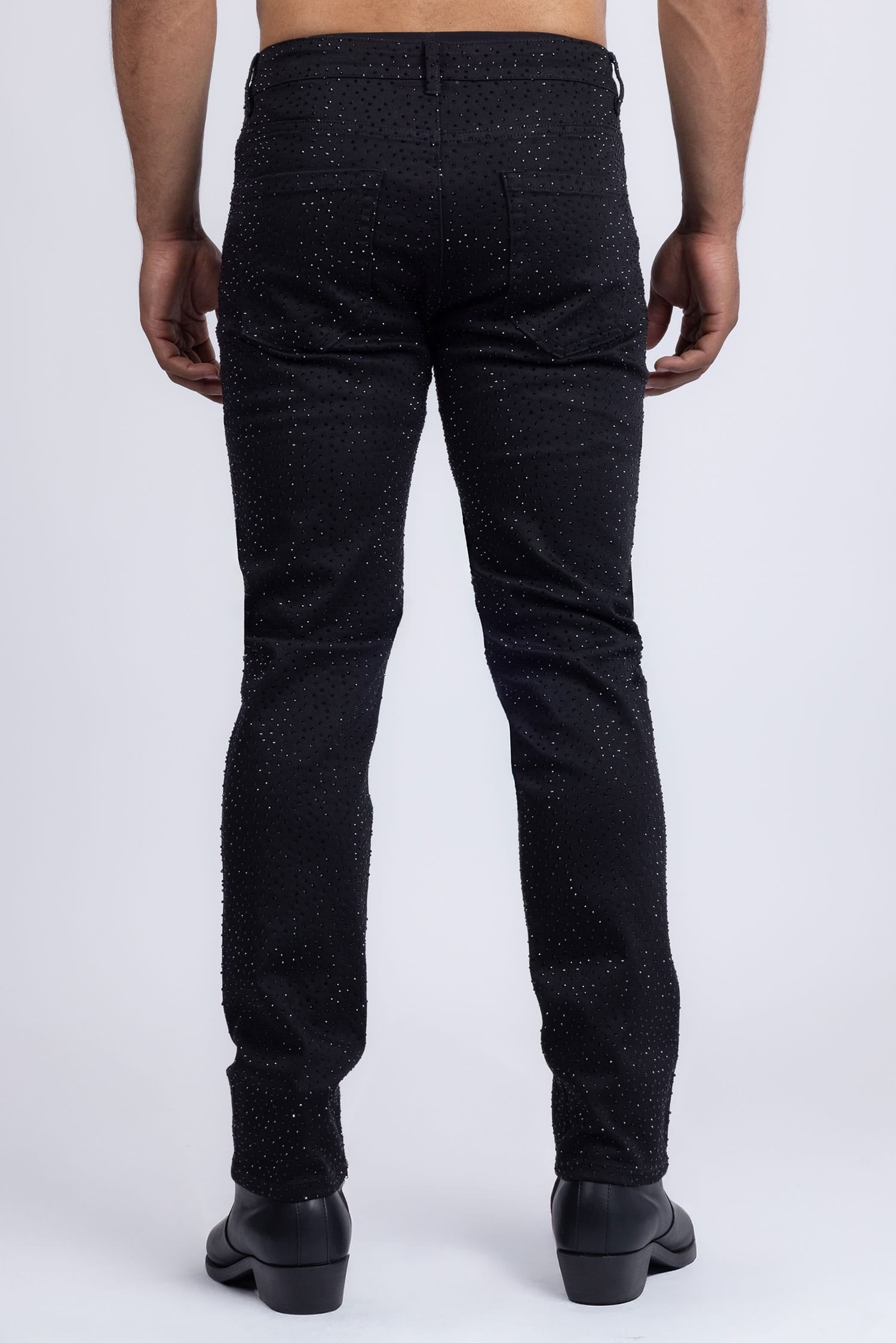 Barabas Men's Rhinestone Ripped Denim Stretch Jeans 5JES03 Black Black