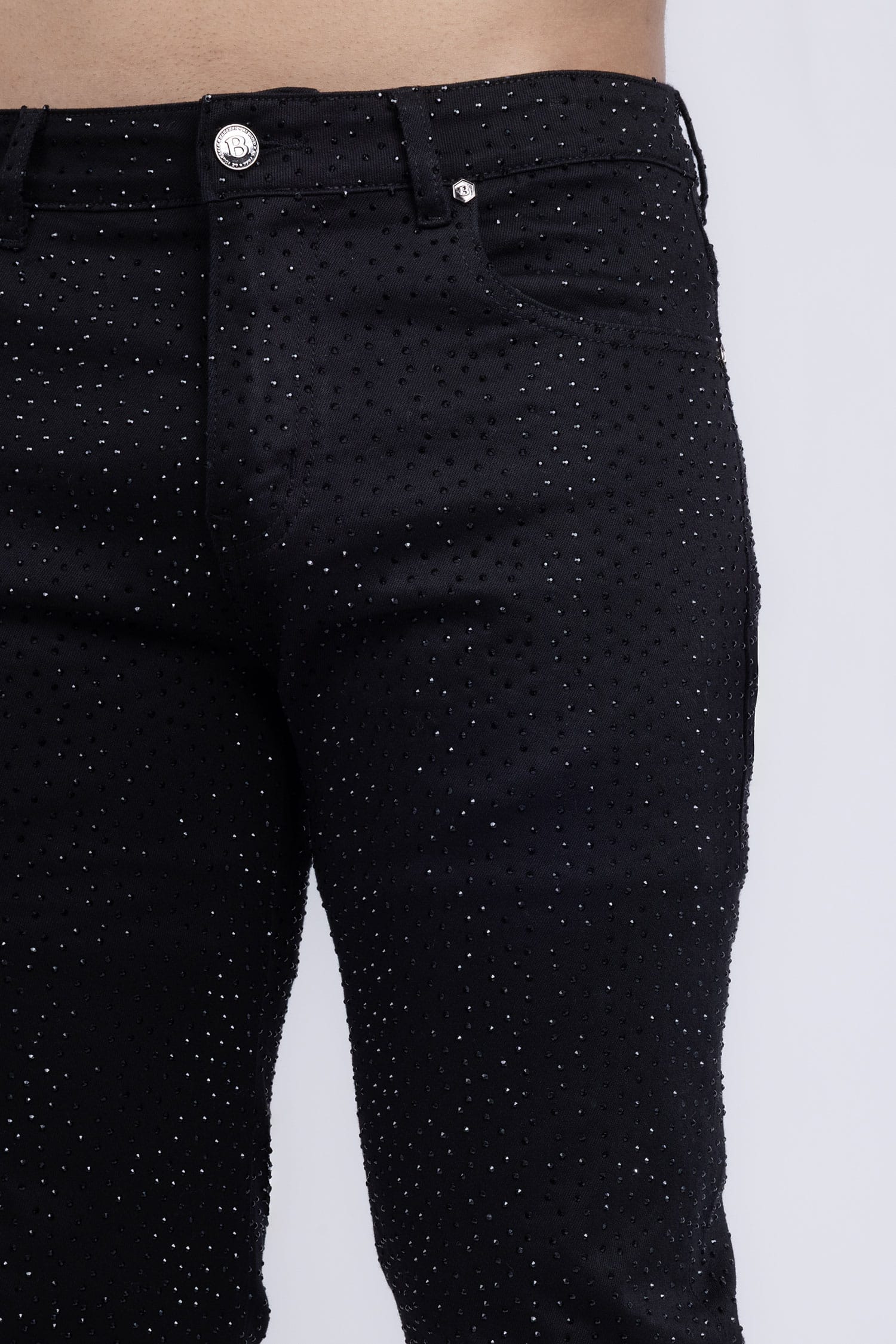 Barabas Men's Rhinestone Ripped Denim Stretch Jeans 5JES03 Black Black