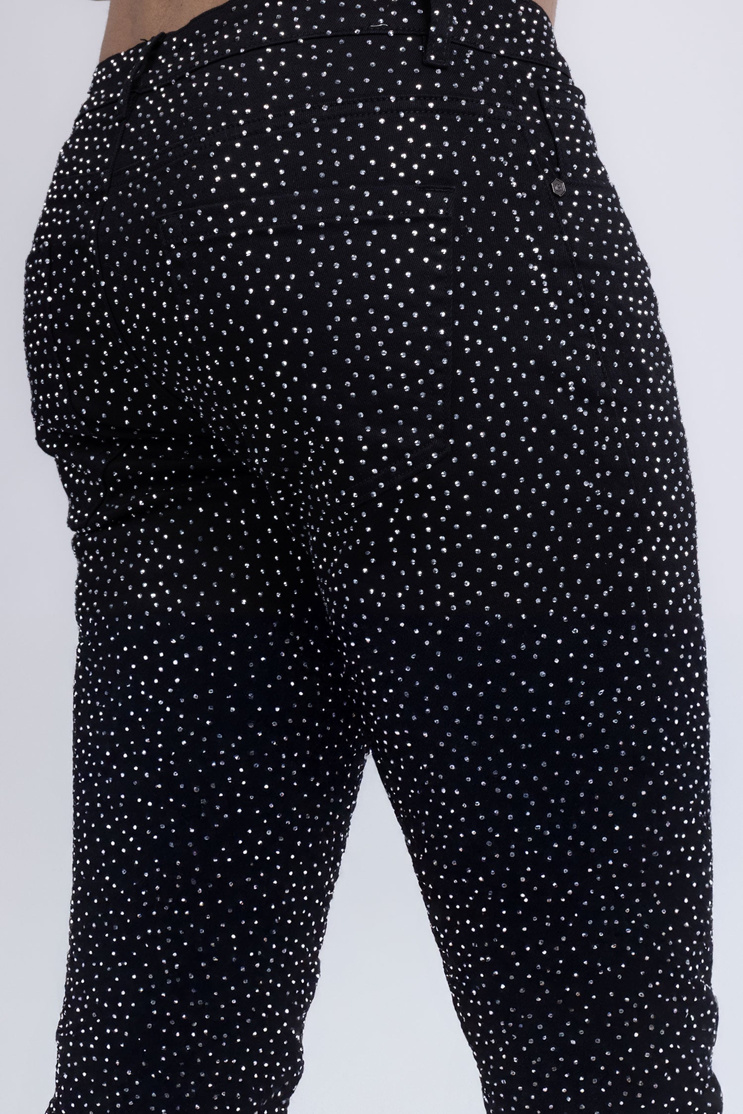 Barabas Men's Rhinestone Ripped Denim Stretch Jeans 5JES03 Black Silver