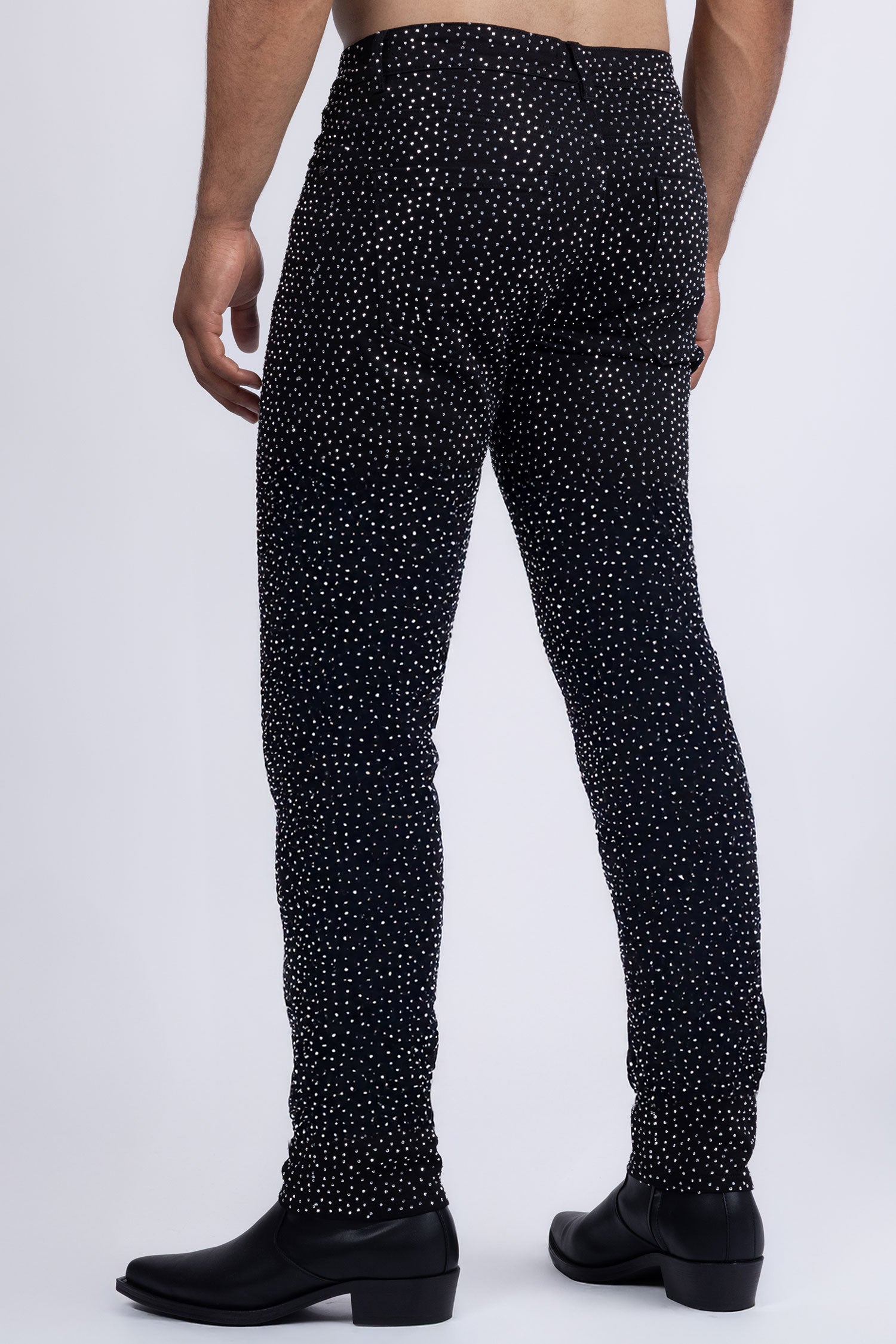 Barabas Men's Rhinestone Ripped Denim Stretch Jeans 5JES03 Black Silver