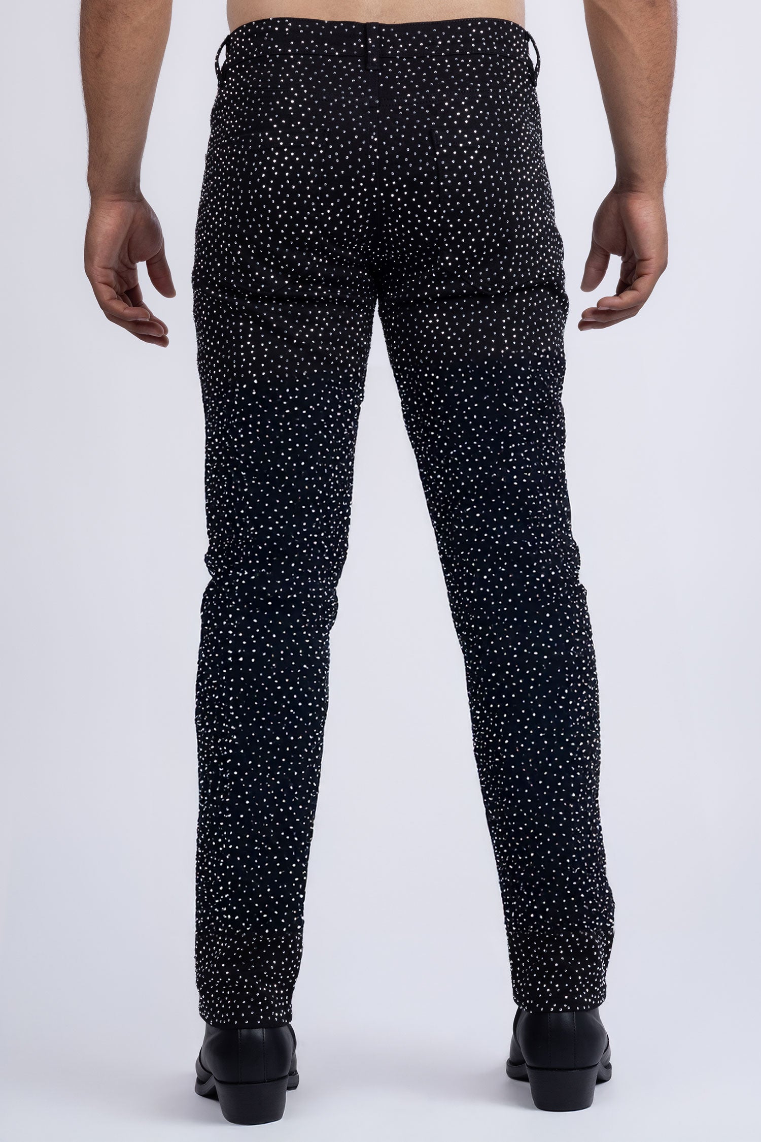 Barabas Men's Rhinestone Ripped Denim Stretch Jeans 5JES03 Black Silver