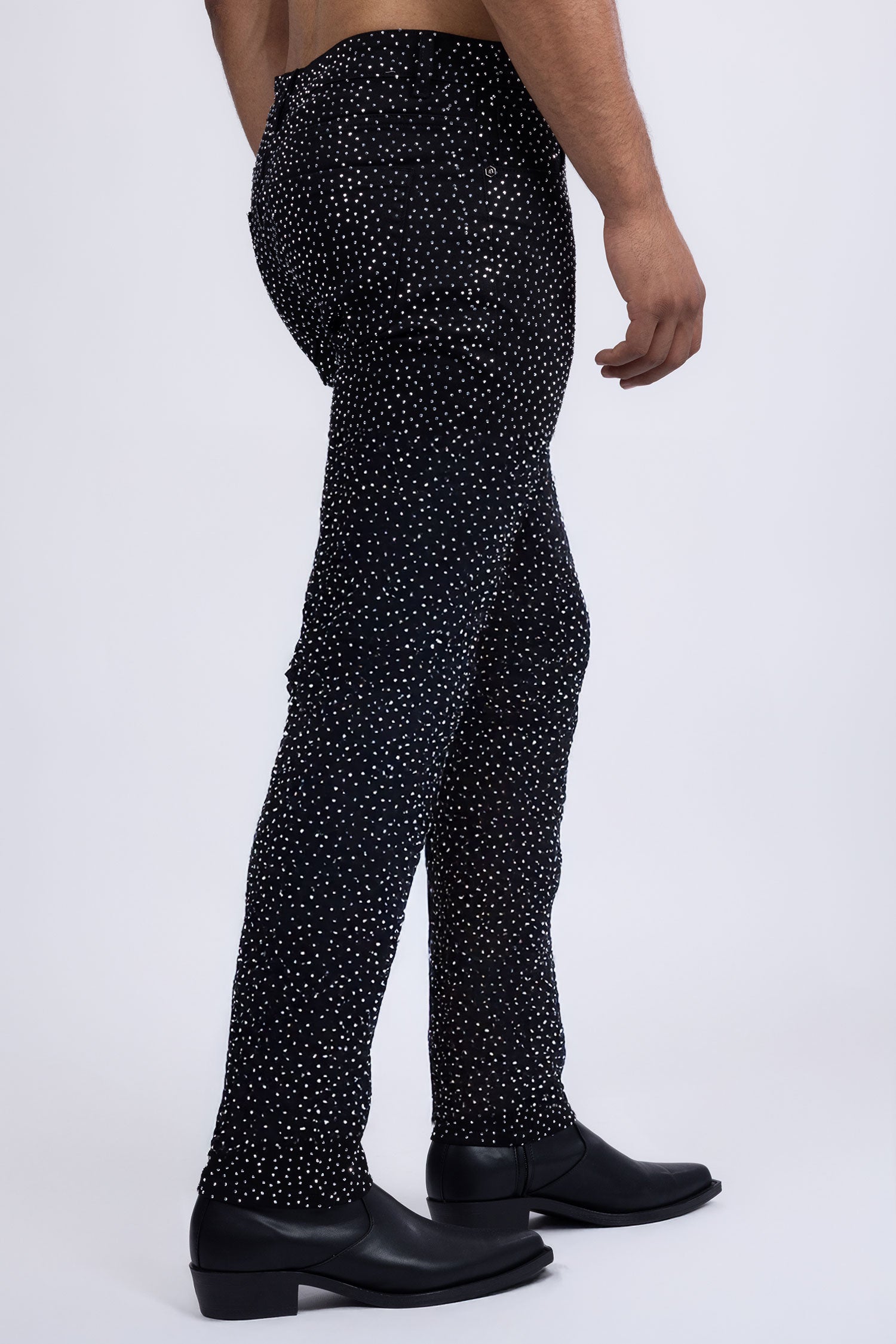 Barabas Men's Rhinestone Ripped Denim Stretch Jeans 5JES03 Black Silver