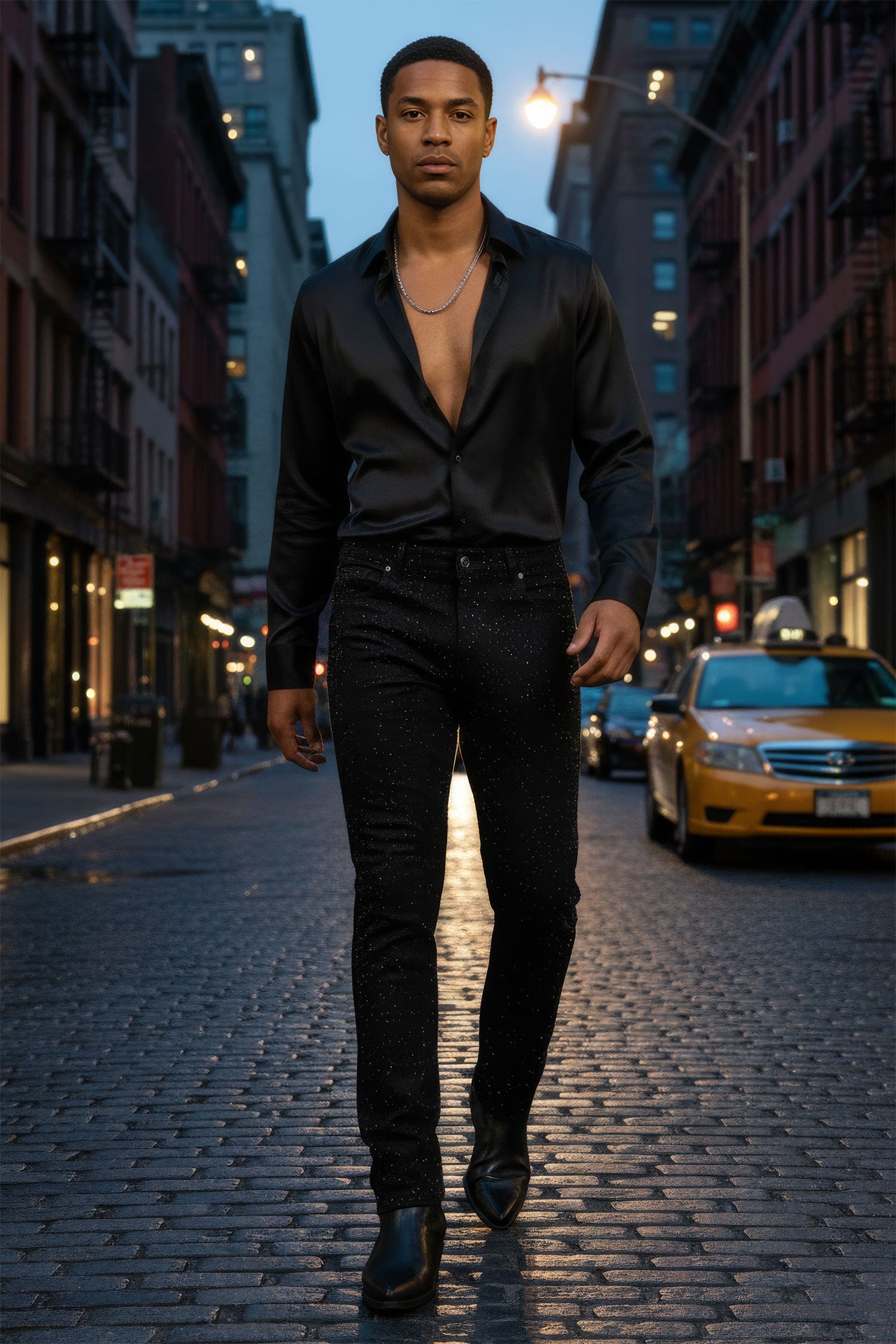 Barabas Men's Rhinestone Ripped Denim Stretch Jeans 5JES03 Black Black