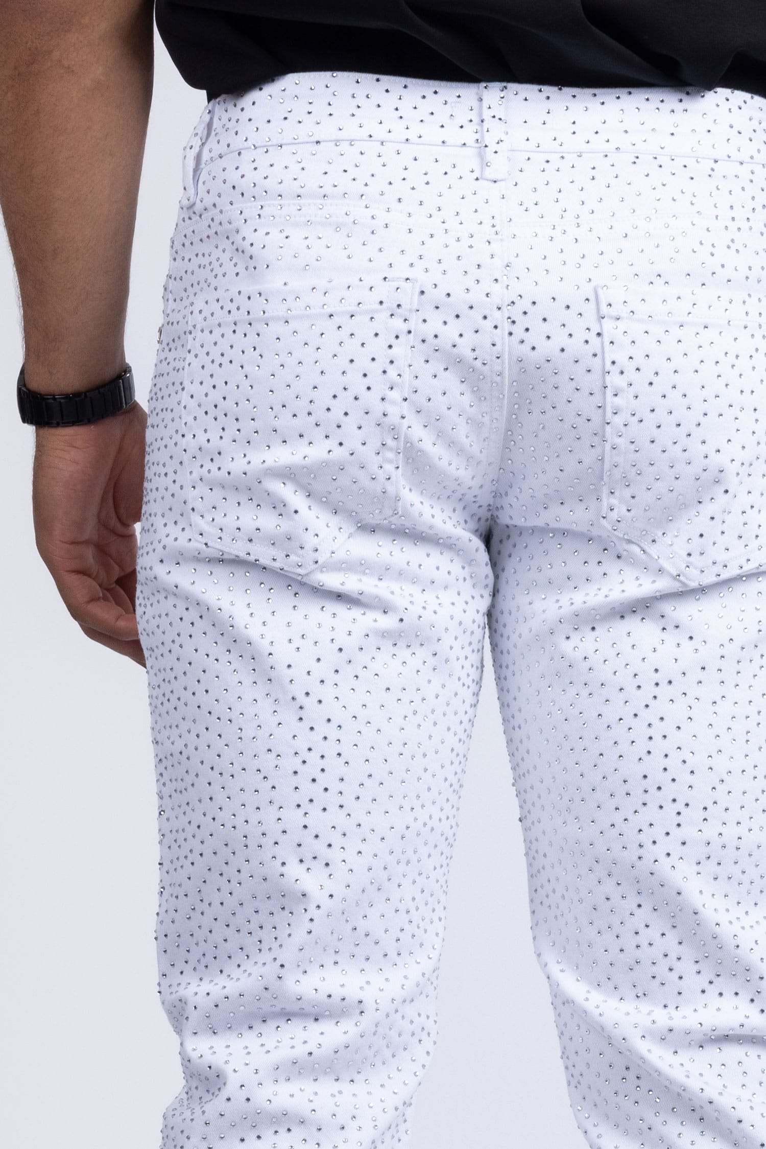 Barabas Men's Rhinestone Ripped Denim Stretch Jeans 5JES03 White