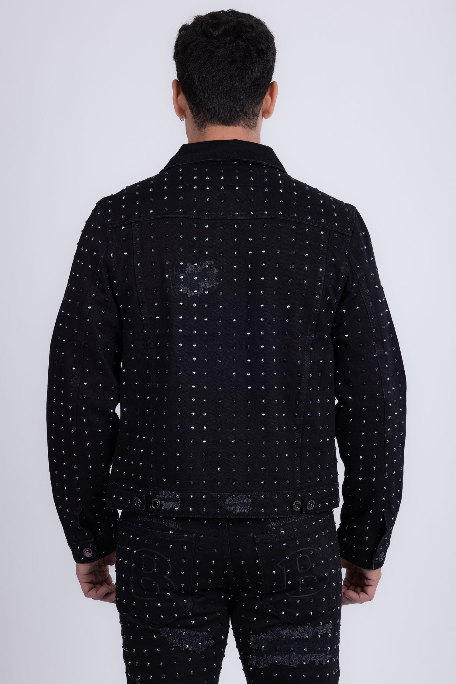 Barabas Men's Rhinestone Denim Casual Ripped Luxury Jacket 5JVS01 Black