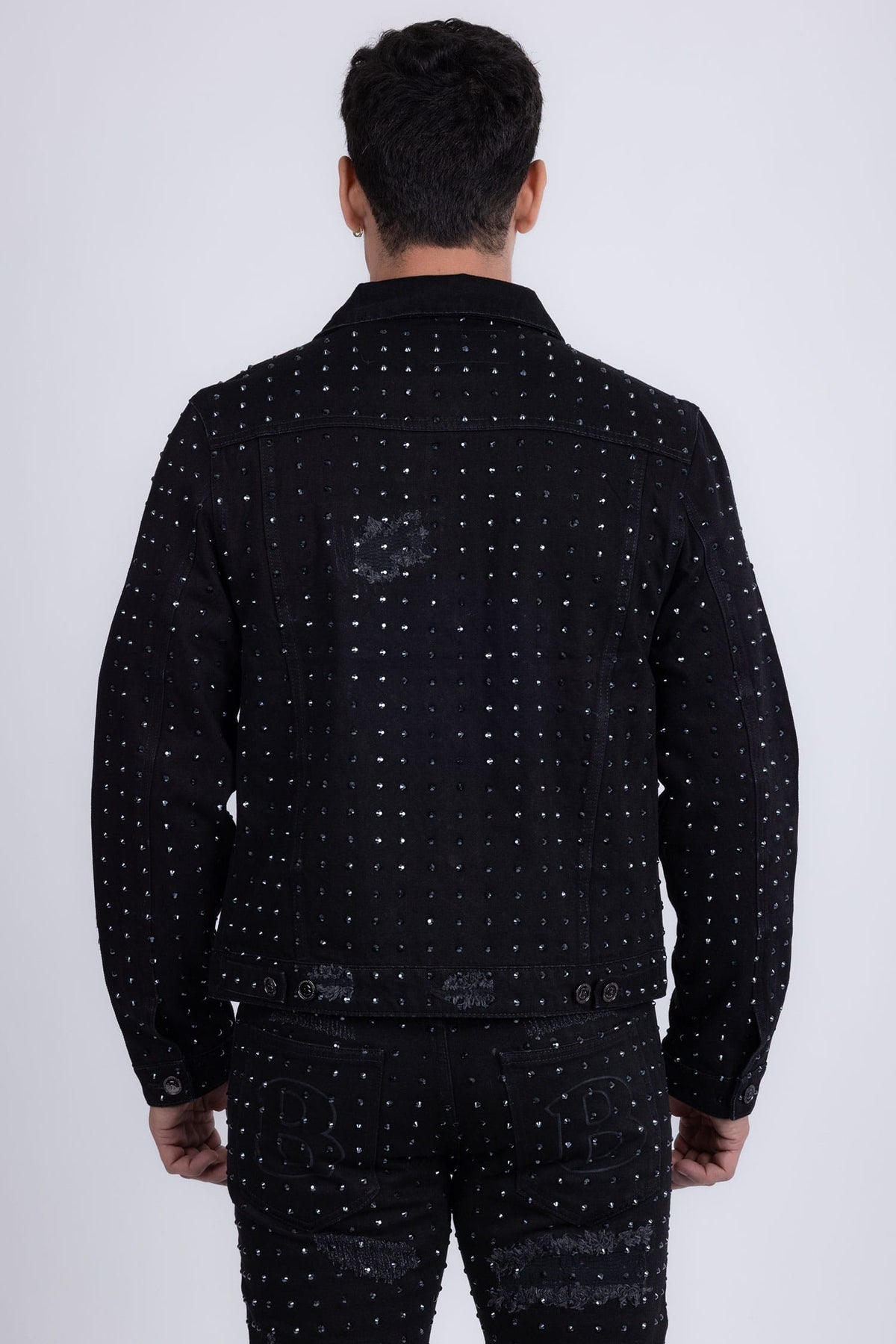 Barabas Men's Rhinestone Denim Casual Ripped Luxury Jacket 5JVS01 Black