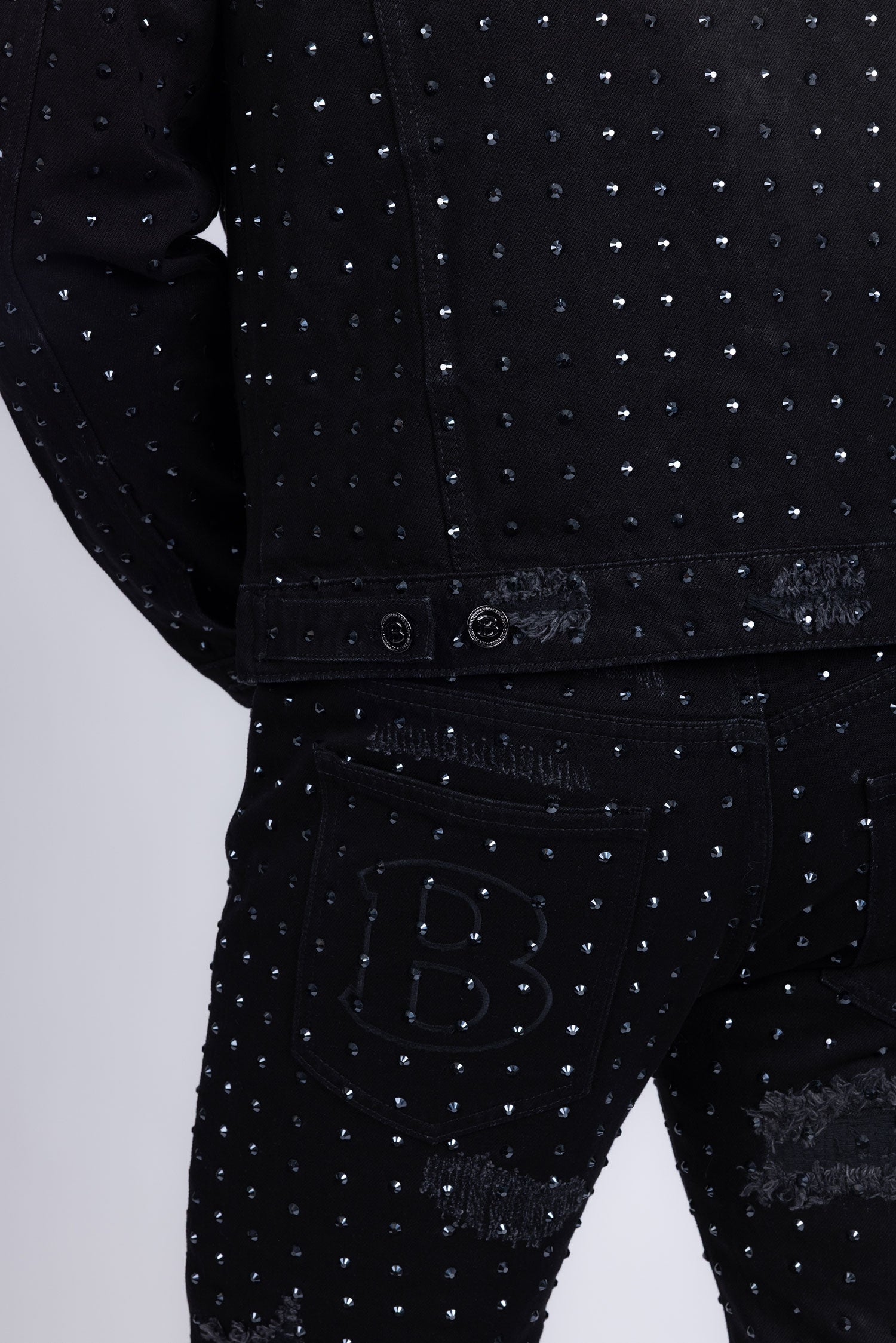 Barabas Men's Rhinestone Denim Casual Ripped Luxury Jacket 5JVS01 Black