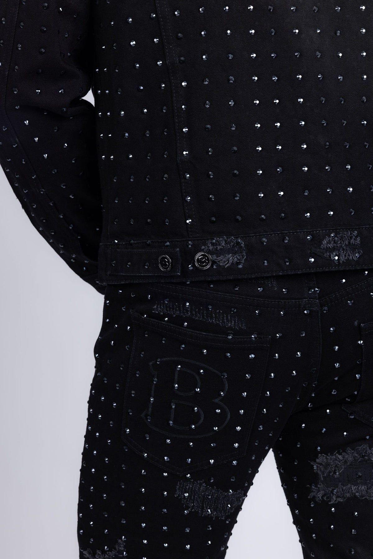 Barabas Men's Rhinestone Denim Casual Ripped Luxury Jacket 5JVS01 Black