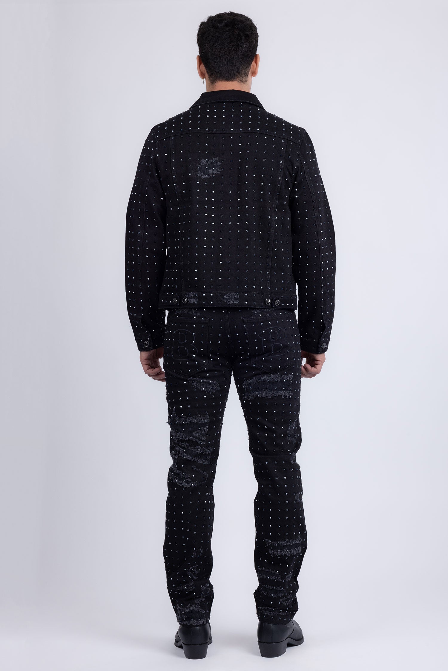 Barabas Men's Rhinestone Denim Casual Ripped Luxury Jacket 5JVS01 Black