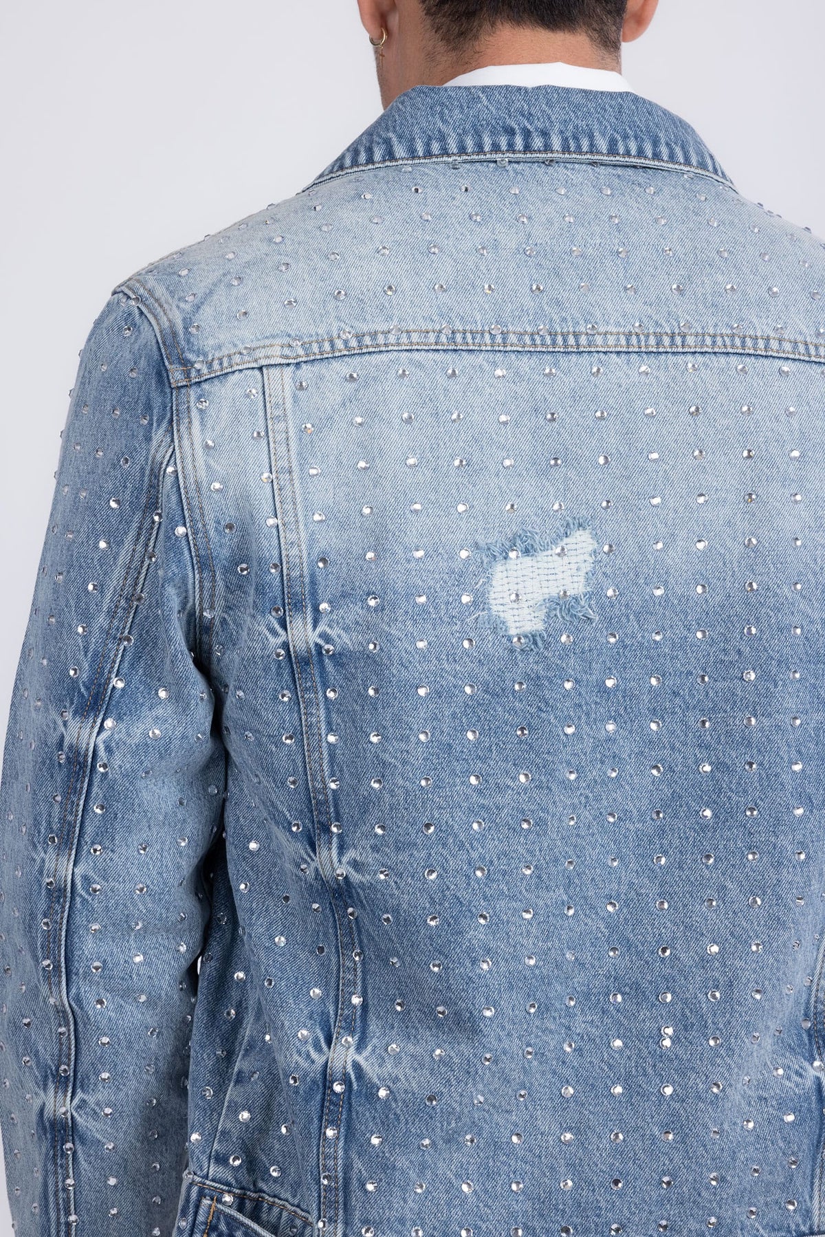 Barabas Men's Rhinestone Denim Casual Ripped Luxury Jacket 5JVS01 Light Blue
