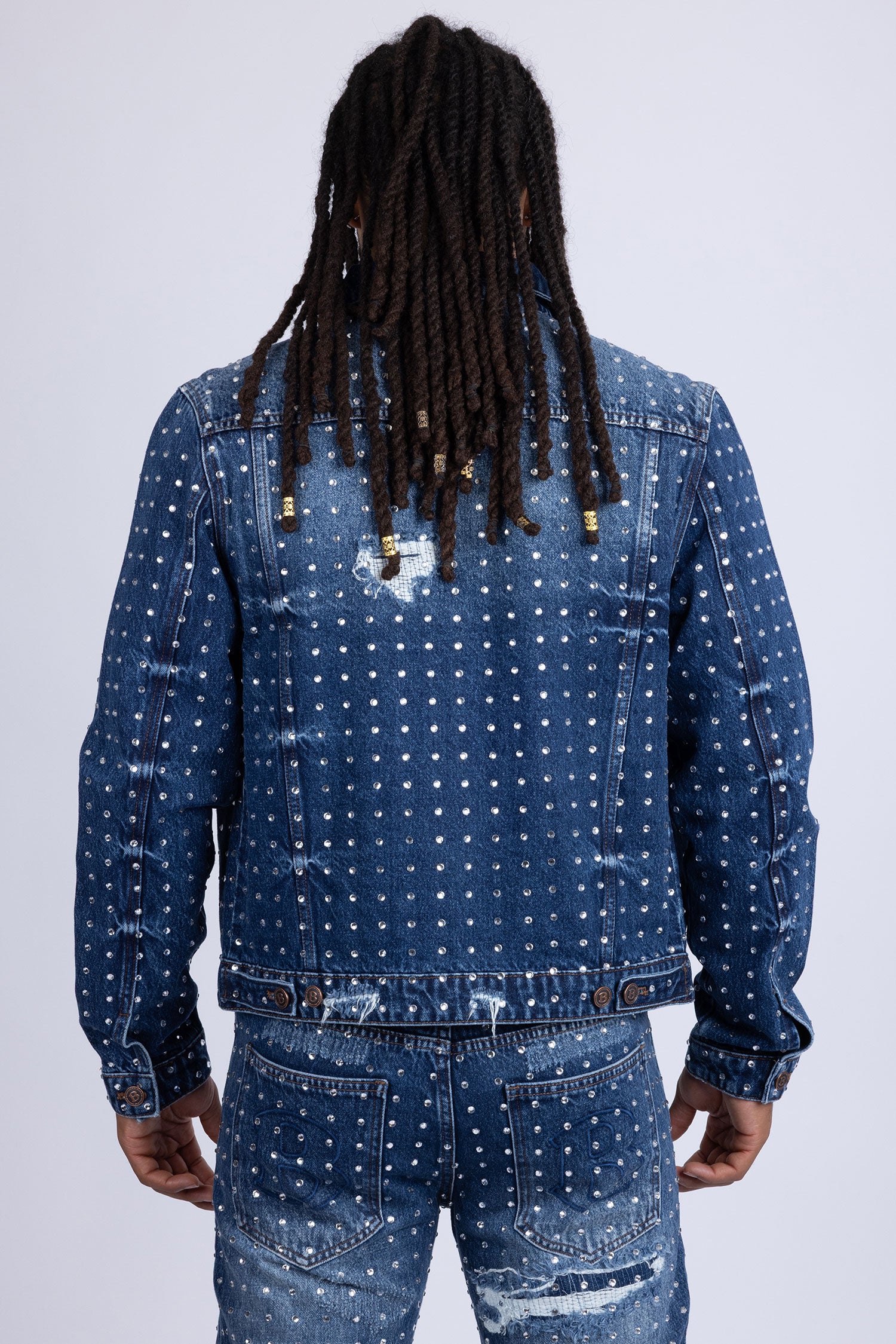 Barabas Men's Rhinestone Denim Casual Ripped Luxury Jacket 5JVS01 Dark Blue