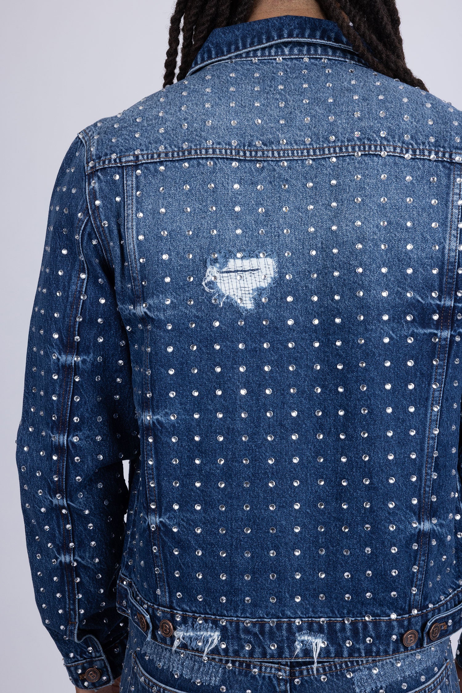 Barabas Men's Rhinestone Denim Casual Ripped Luxury Jacket 5JVS01 Dark Blue