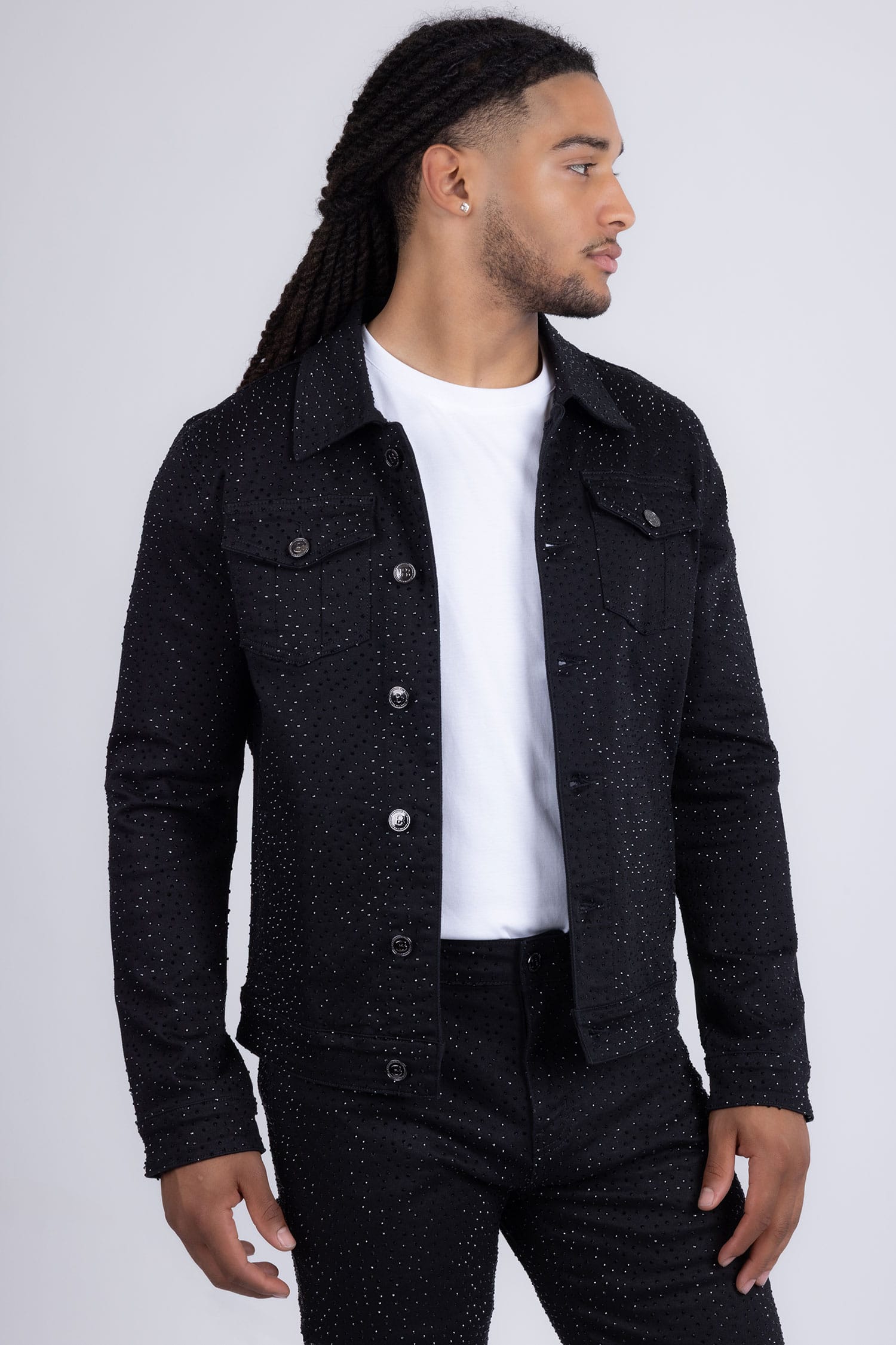 Barabas Men's Rhinestone Denim Casual Luxury Jacket 5JVS03 Black