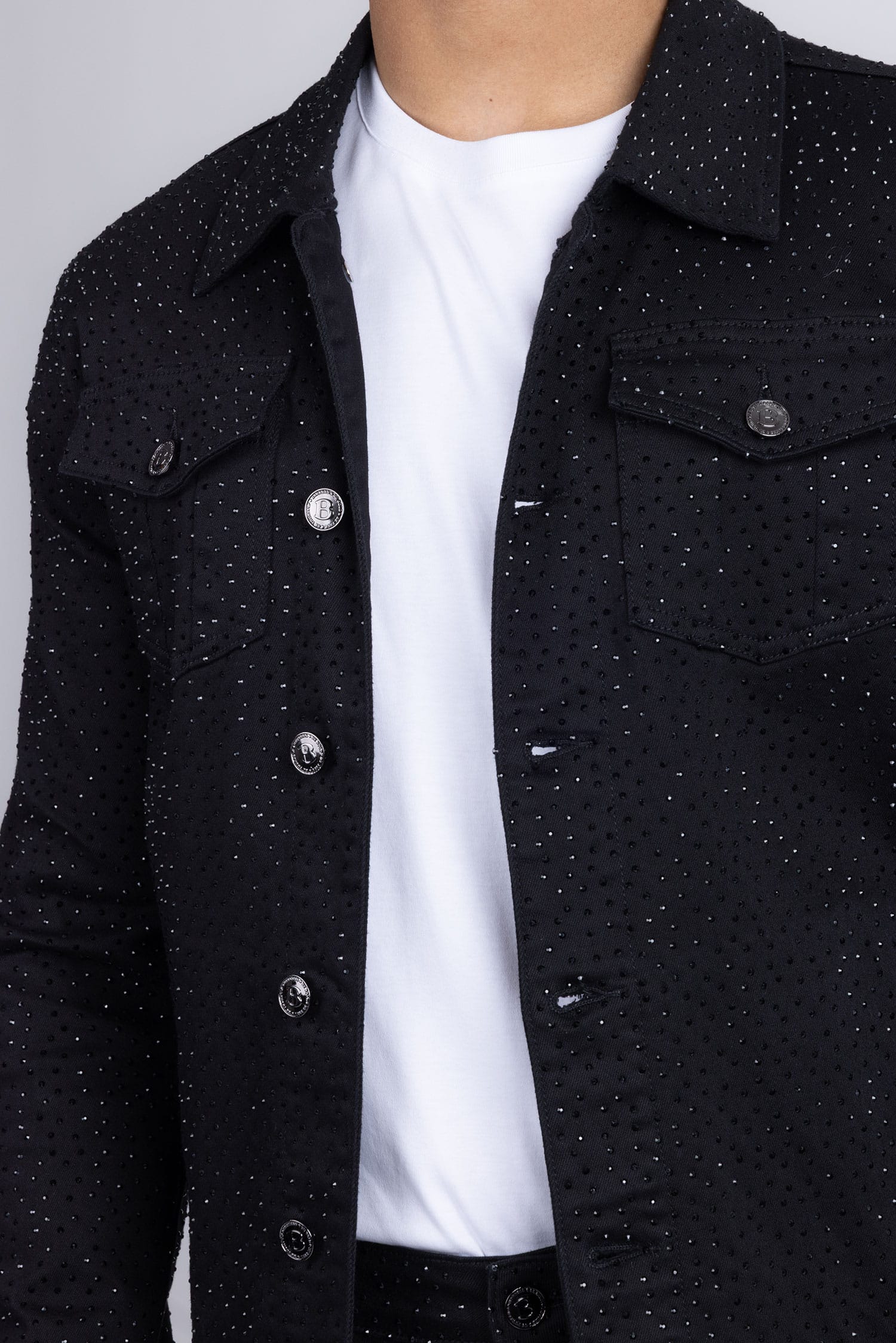 Barabas Men's Rhinestone Denim Casual Luxury Jacket 5JVS03 Black