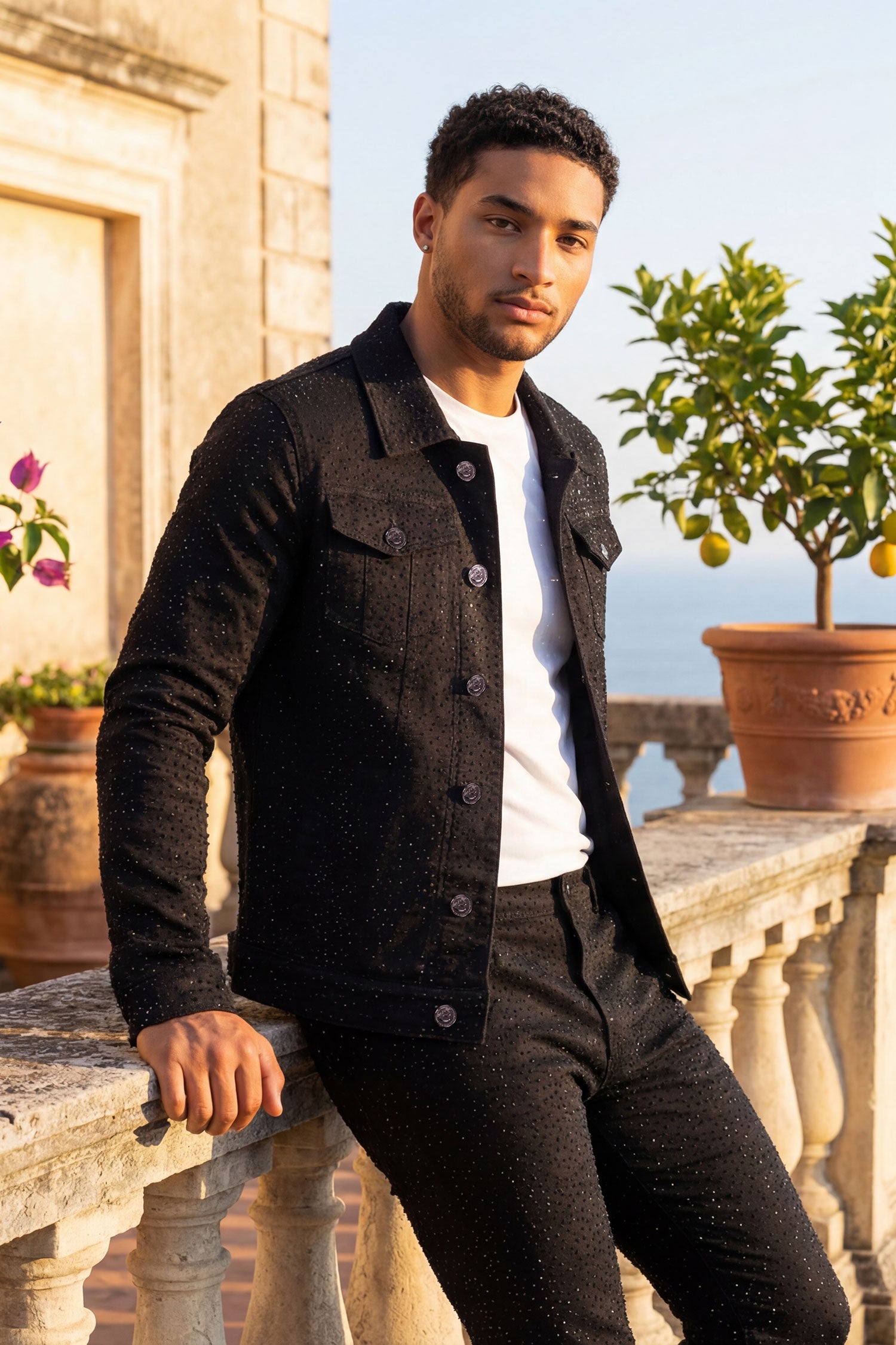 Barabas Men's Rhinestone Denim Casual Luxury Jacket 5JVS03 Black