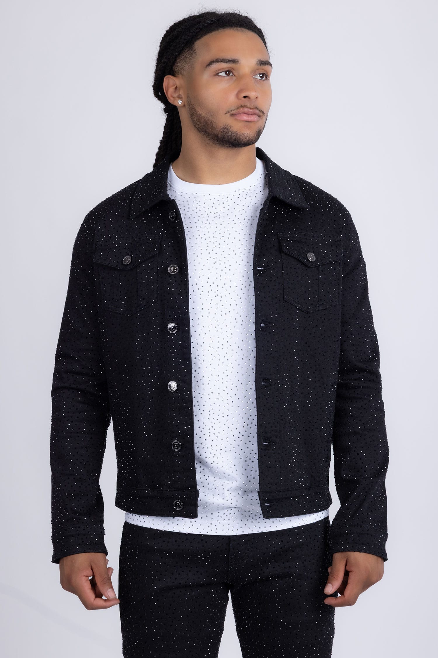 Barabas Men's Rhinestone Denim Casual Luxury Jacket 5JVS03 Black